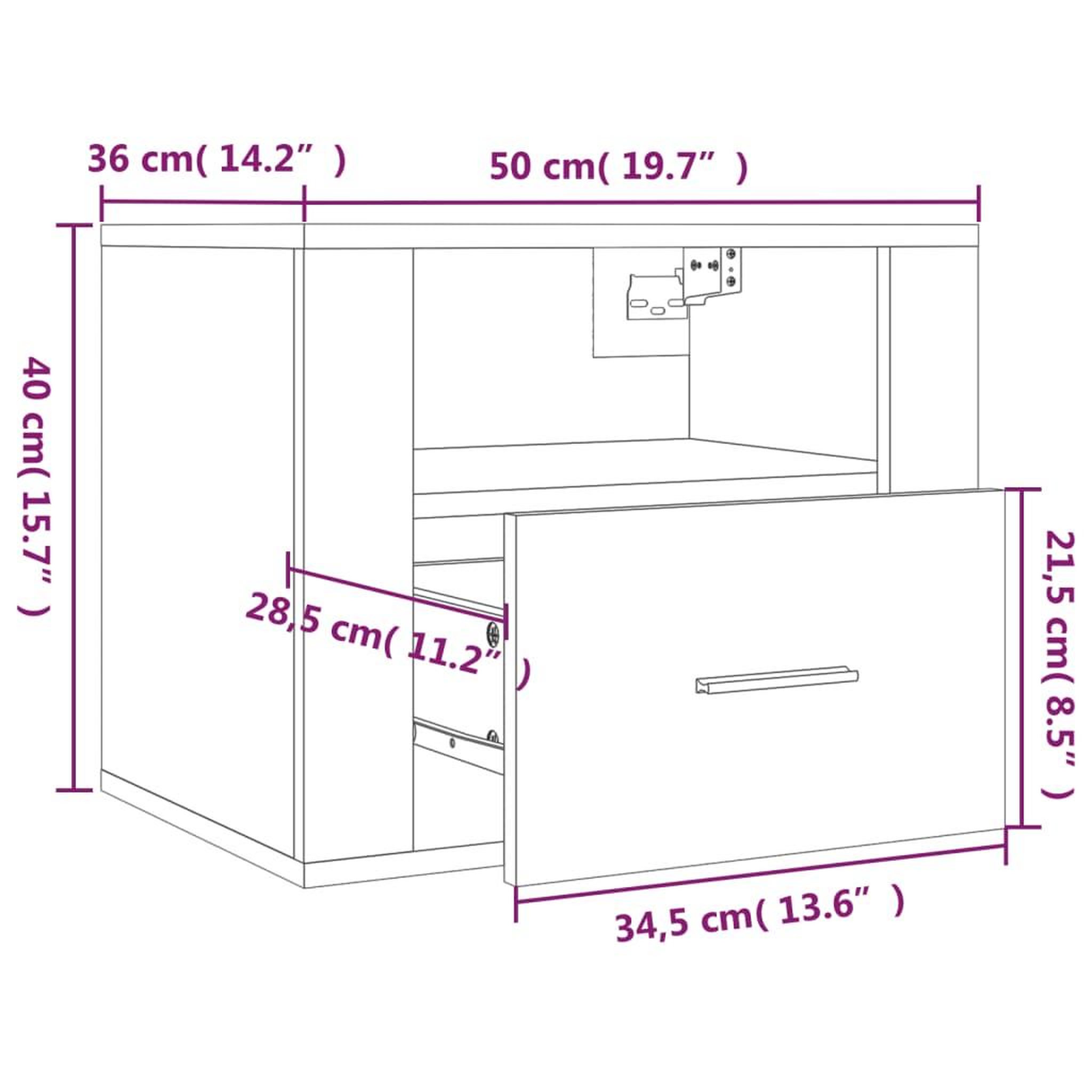 Voir la diapositive 6 : VIDAXL Table de chevet murale Gris beton 50x36x40 cm