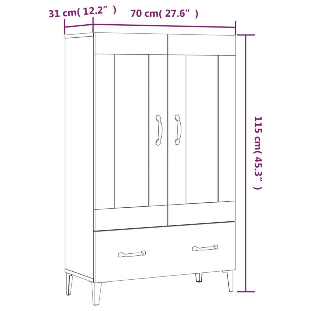 VIDAXL Buffet Blanc brillant 70x31x115 cm Bois d'ingenierie