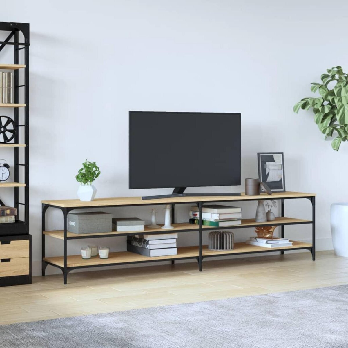 VIDAXL Meuble TV chene sonoma 200x30x50 cm bois d'ingenierie et metal
