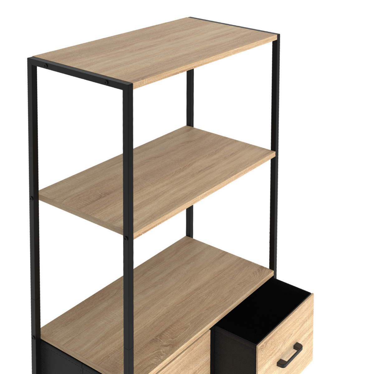ID MARKET Etagère 3 niveaux avec 4 tiroirs en tissu UTAH 120 cm meuble de rangement design industriel