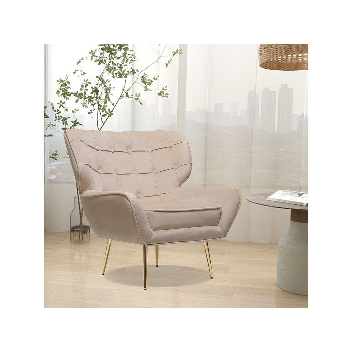 Habitat et Jardin Fauteuil en velours  Austin  - 79 x 71 x 79.5 cm - Beige