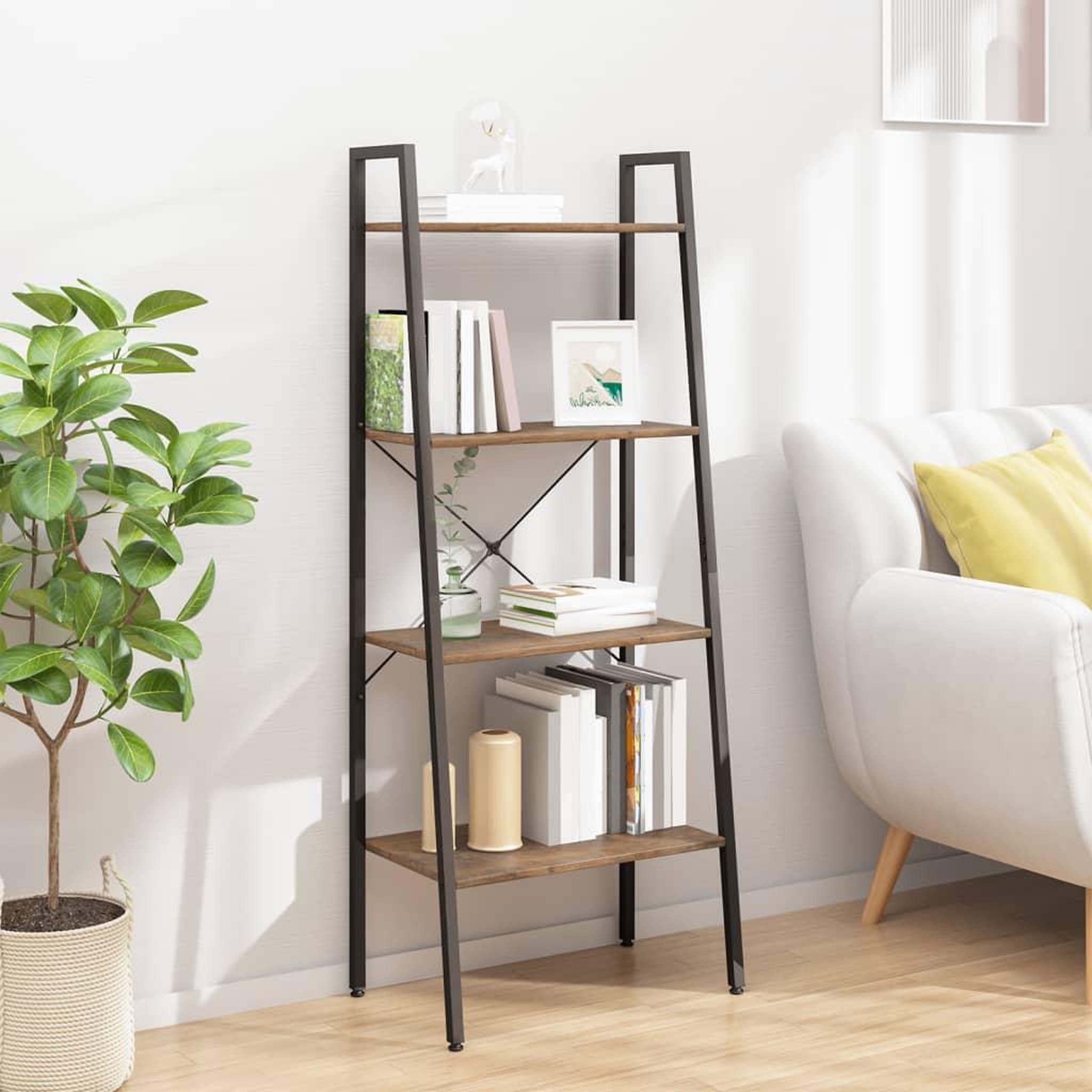 Voir la diapositive 1 : VIDAXL Etagere sur pied 4 niveaux Marron fonce et noir 56x35x140 cm