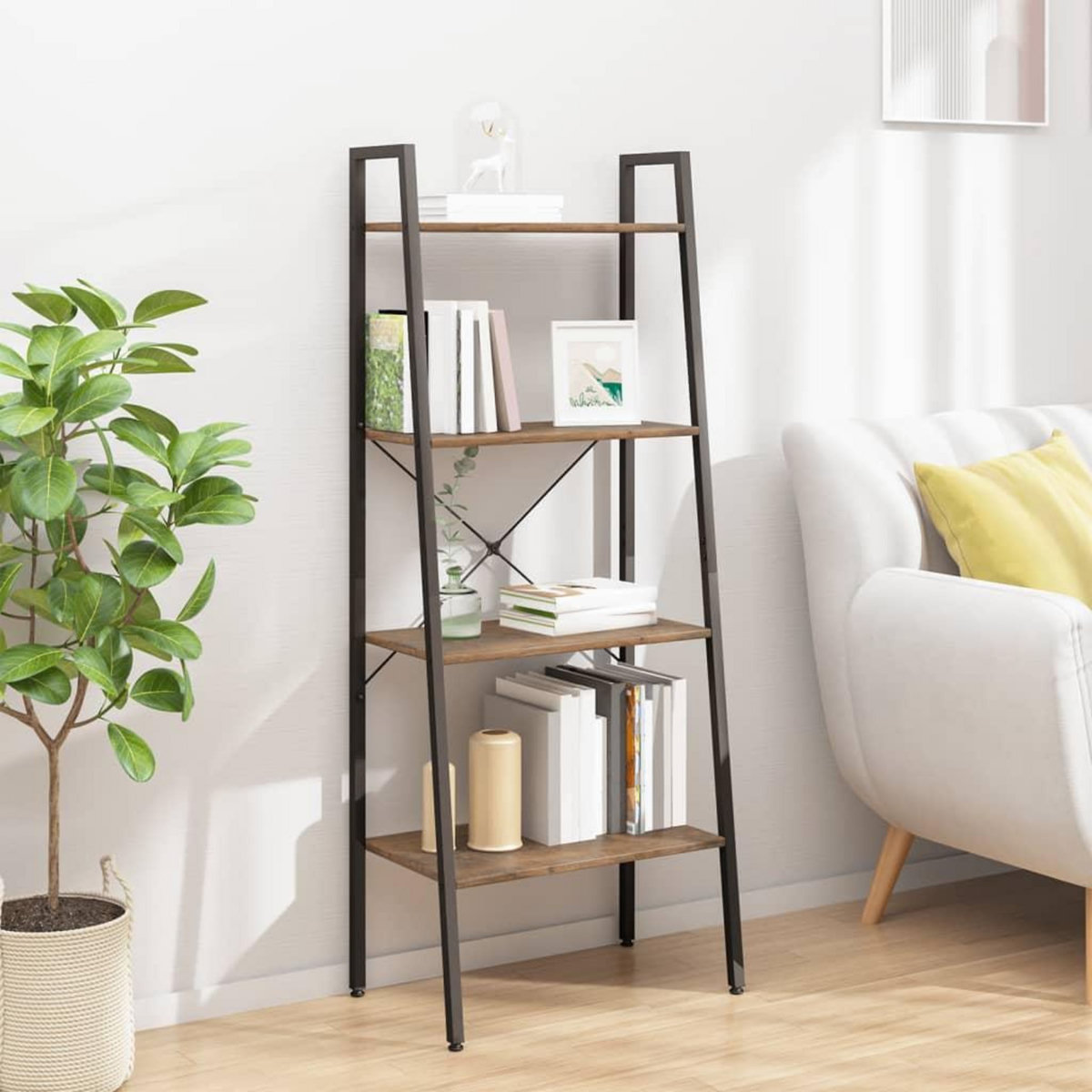 VIDAXL Etagere sur pied 4 niveaux Marron fonce et noir 56x35x140 cm