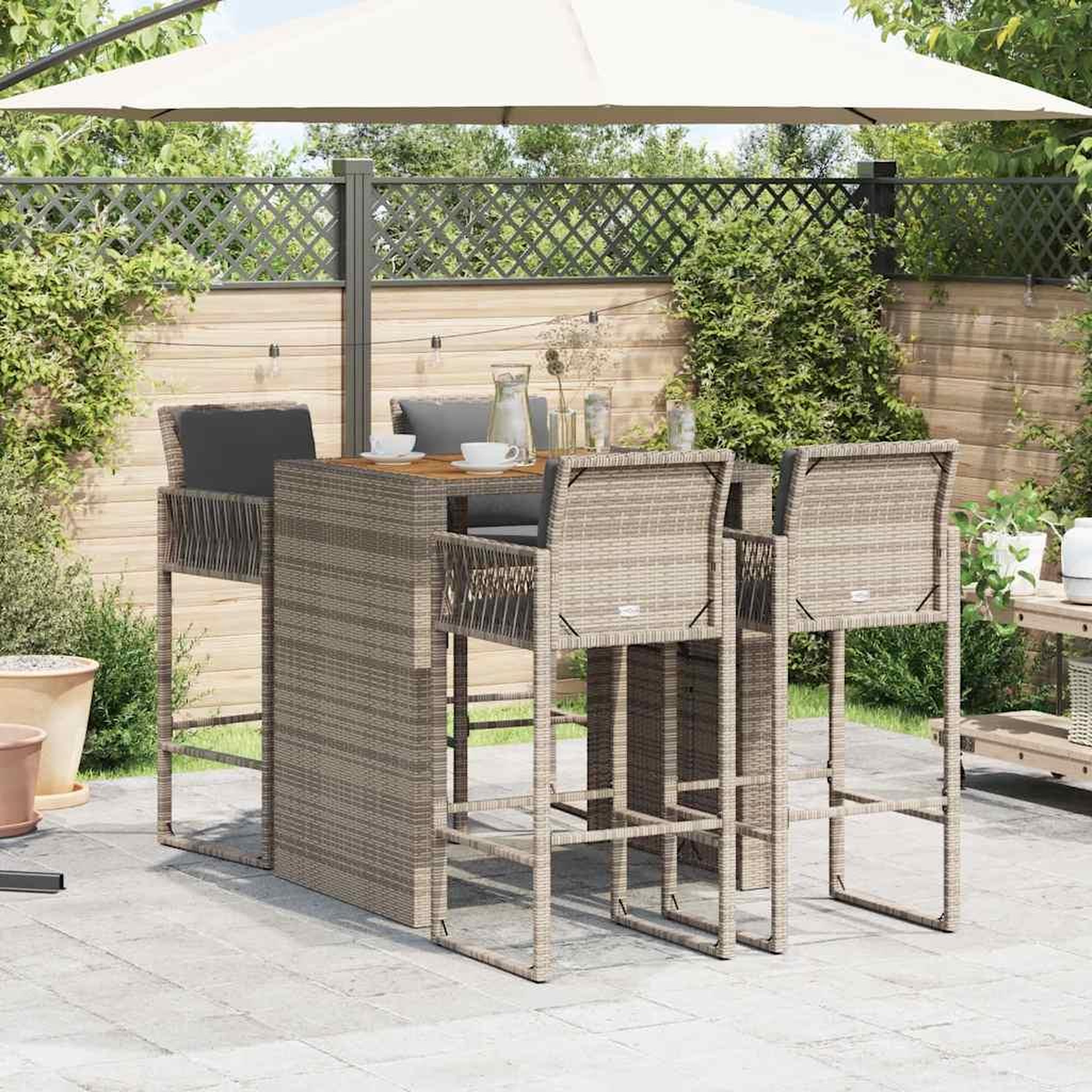 Voir la diapositive 3 : VIDAXL Ensemble de bar de jardin 5 pcs avec coussins gris poly rotin