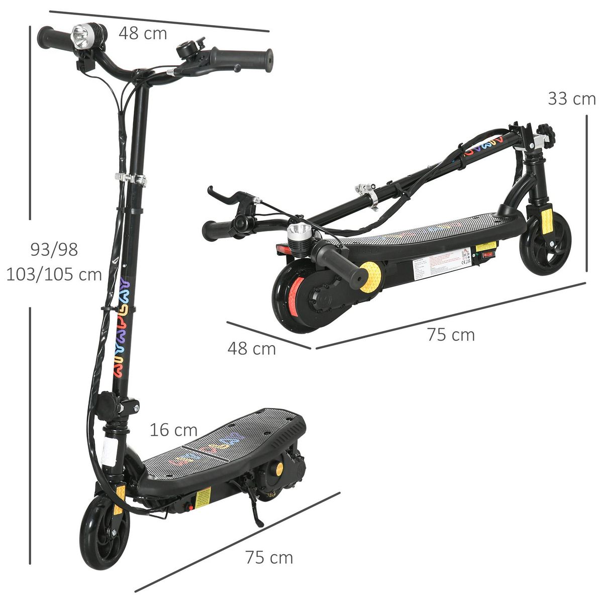 HOMCOM Trottinette électrique 120 W pliable pour enfant 7-14 ans 12 Km/h max. autonomie 10 Km max. noir