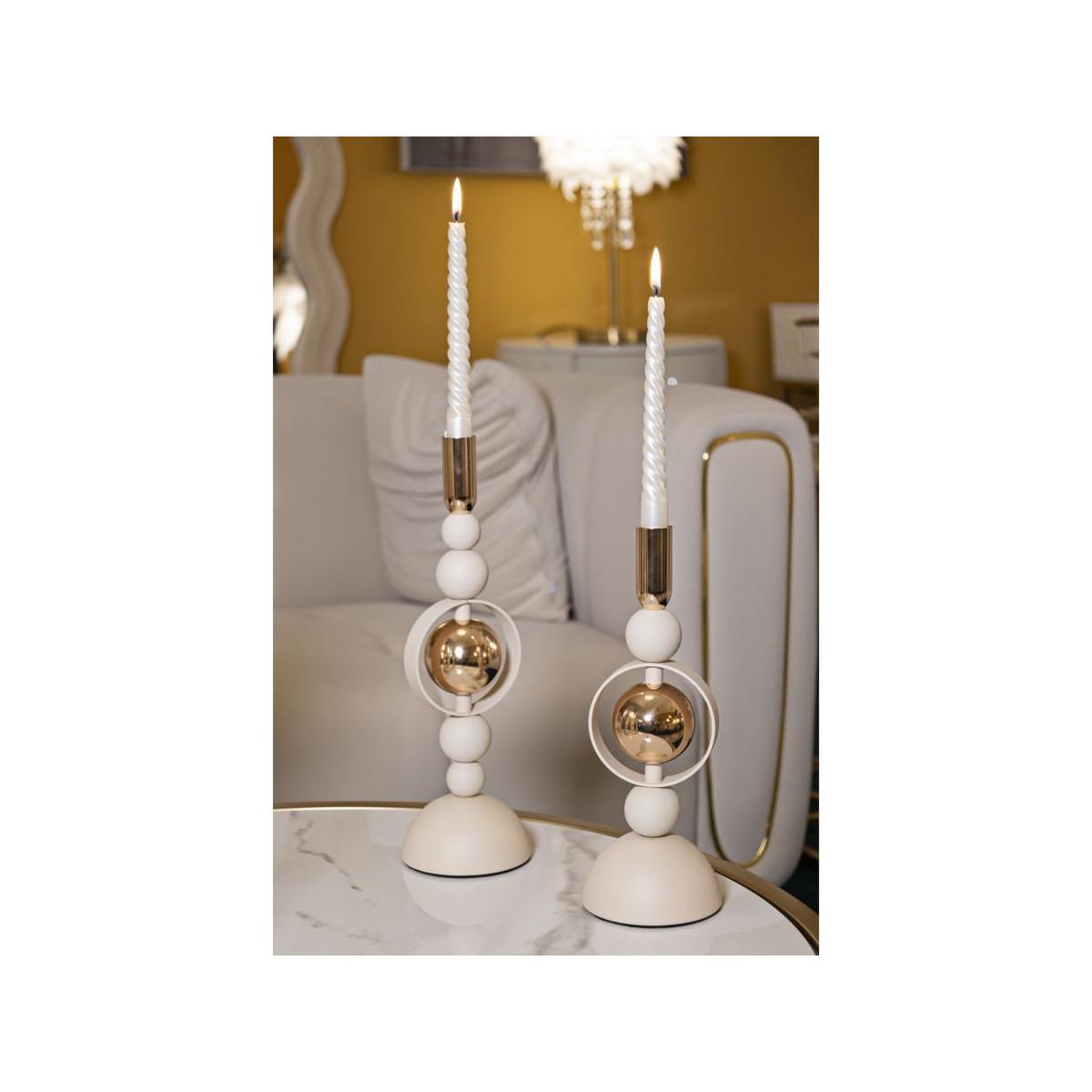 Voir la diapositive 4 : Paris Prix Lot de 2 chandeliers  saturn  33cm crème & or