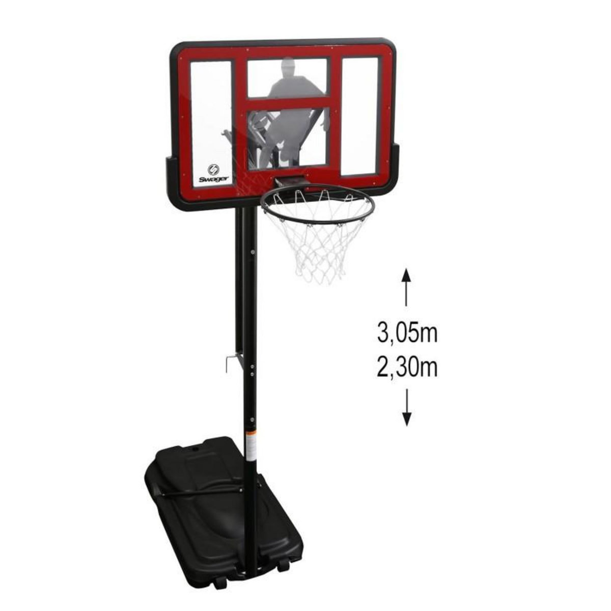 SWAGER Panier de Basketball sur Pied Mobile  King Deluxe  Hauteur Réglable de 2,30m à 3,05m