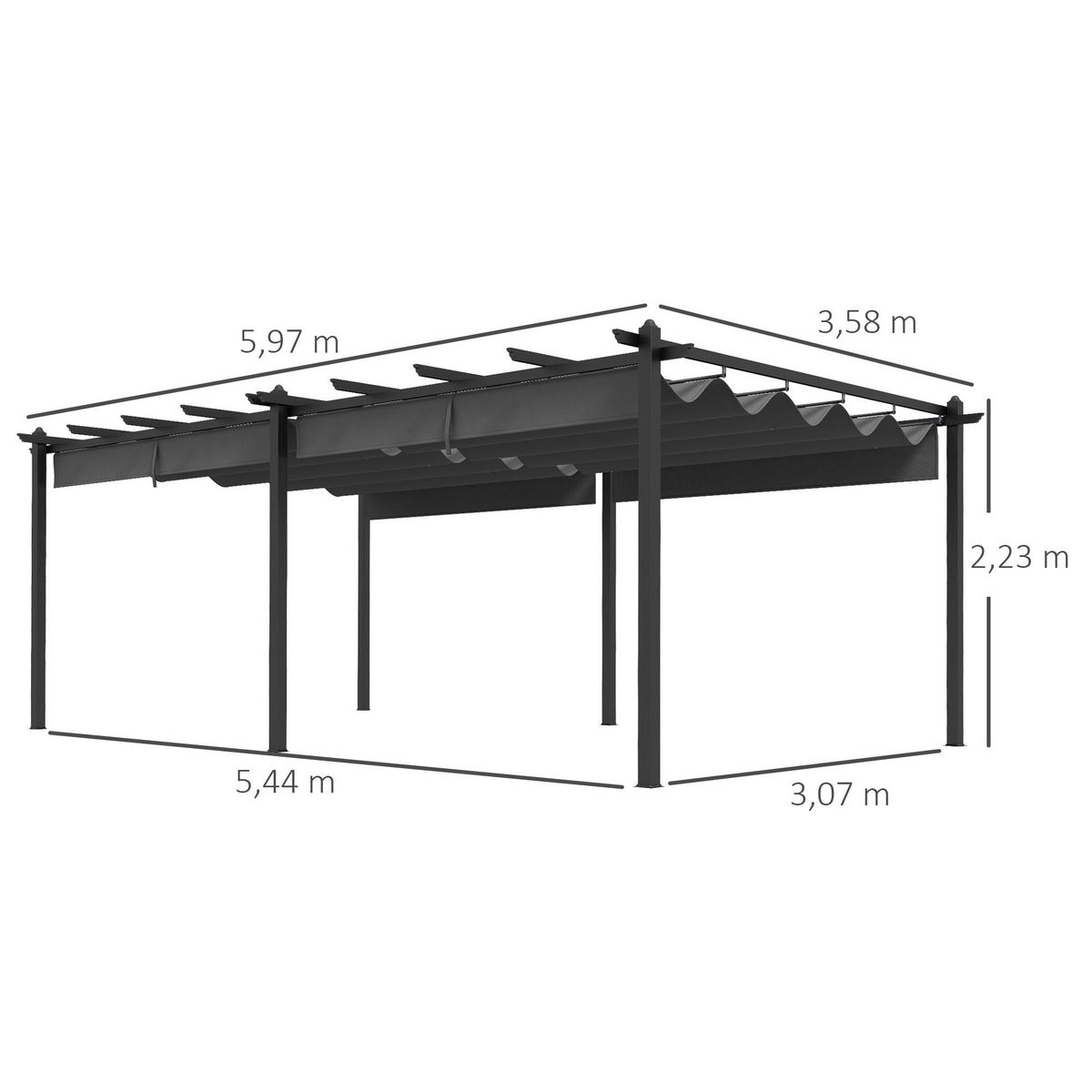 OUTSUNNY Pergola rétractable dim. 5,97L x 3,58l x 2,23H m structure robuste alu toile polyester haute densité 180 g/m² incluse gris