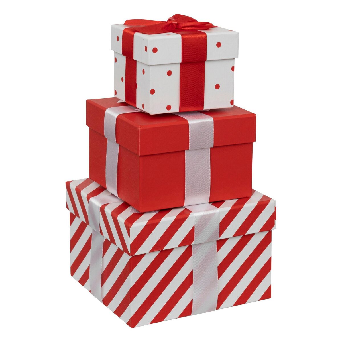 ATMOSPHERA Lot de 3 boîtes pour cadeaux de Noël - Rouge et blanc pas cher 