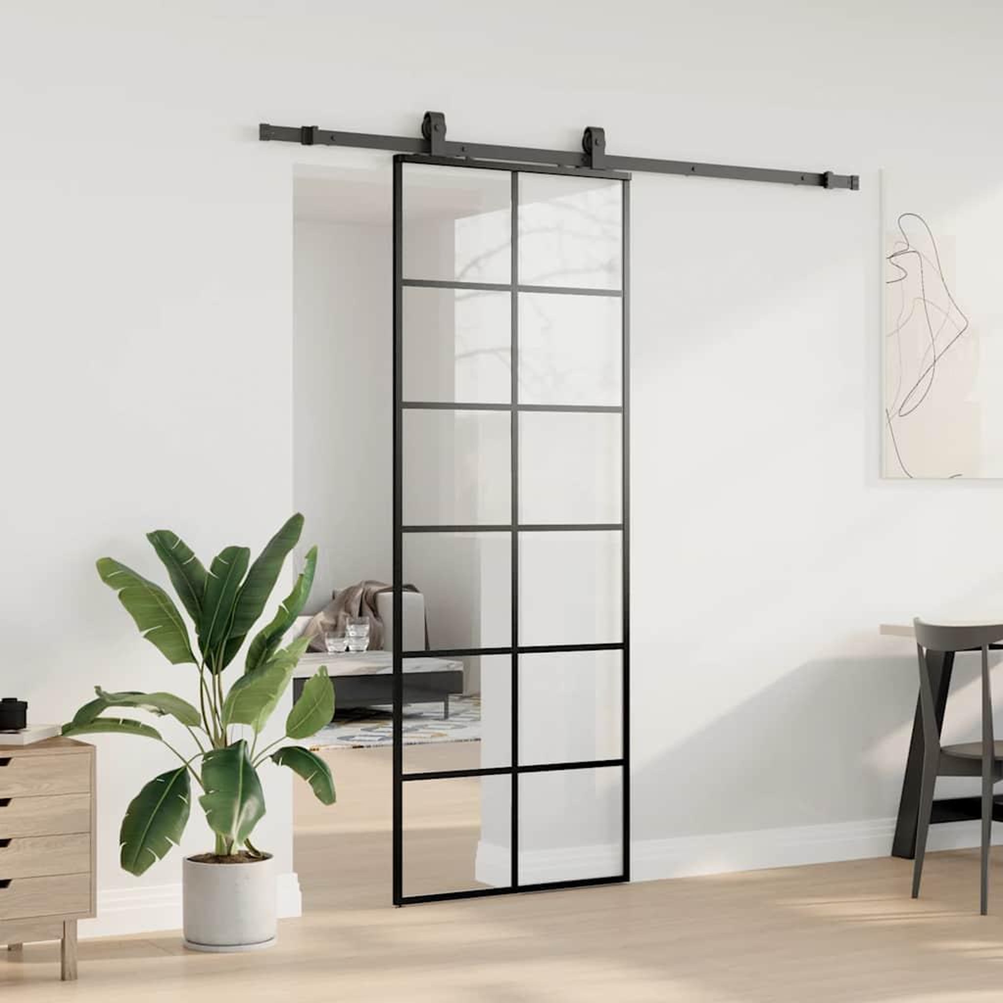 Voir la diapositive 3 : VIDAXL Porte coulissante kit de quincaillerie noir 76x205 cm verre ESG
