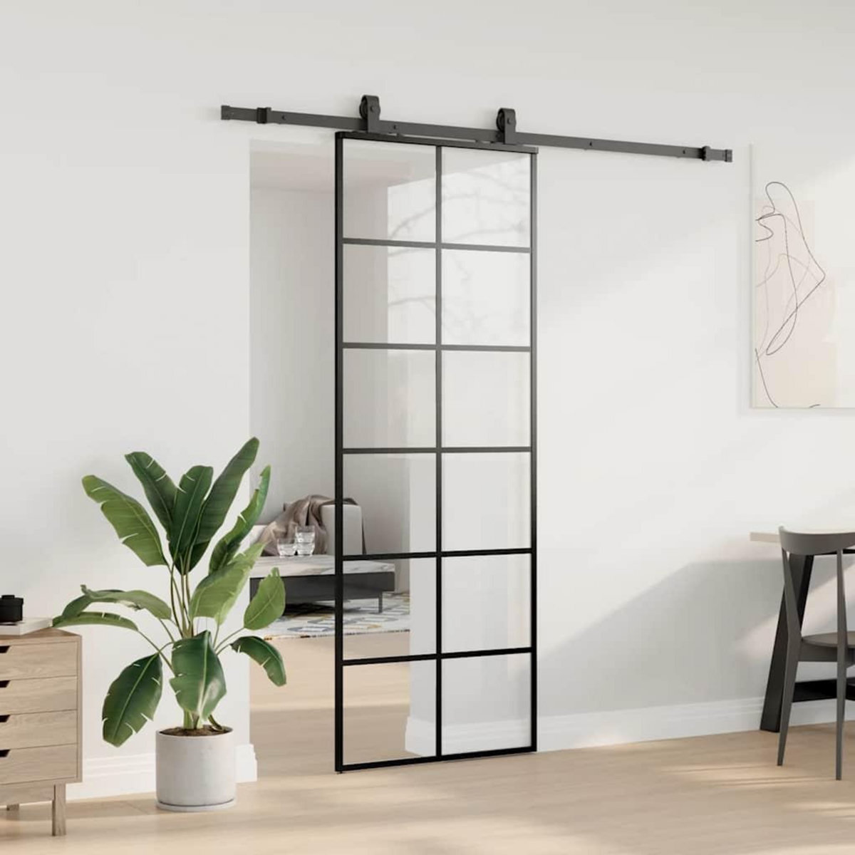 VIDAXL Porte coulissante kit de quincaillerie noir 76x205 cm verre ESG