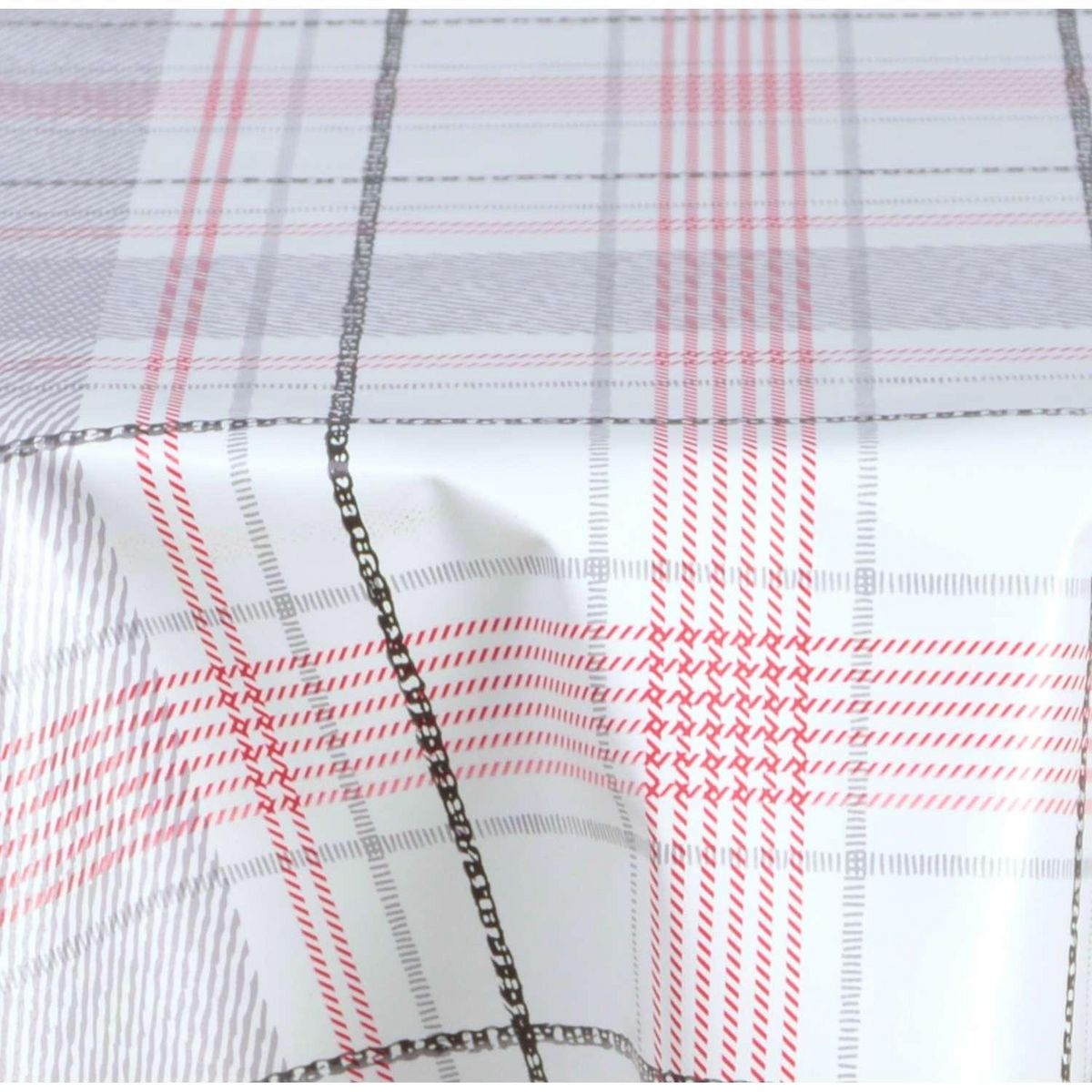 HABITABLE Nappe en toile cirée ronde Carreau - Diam. 135 cm - Rouge