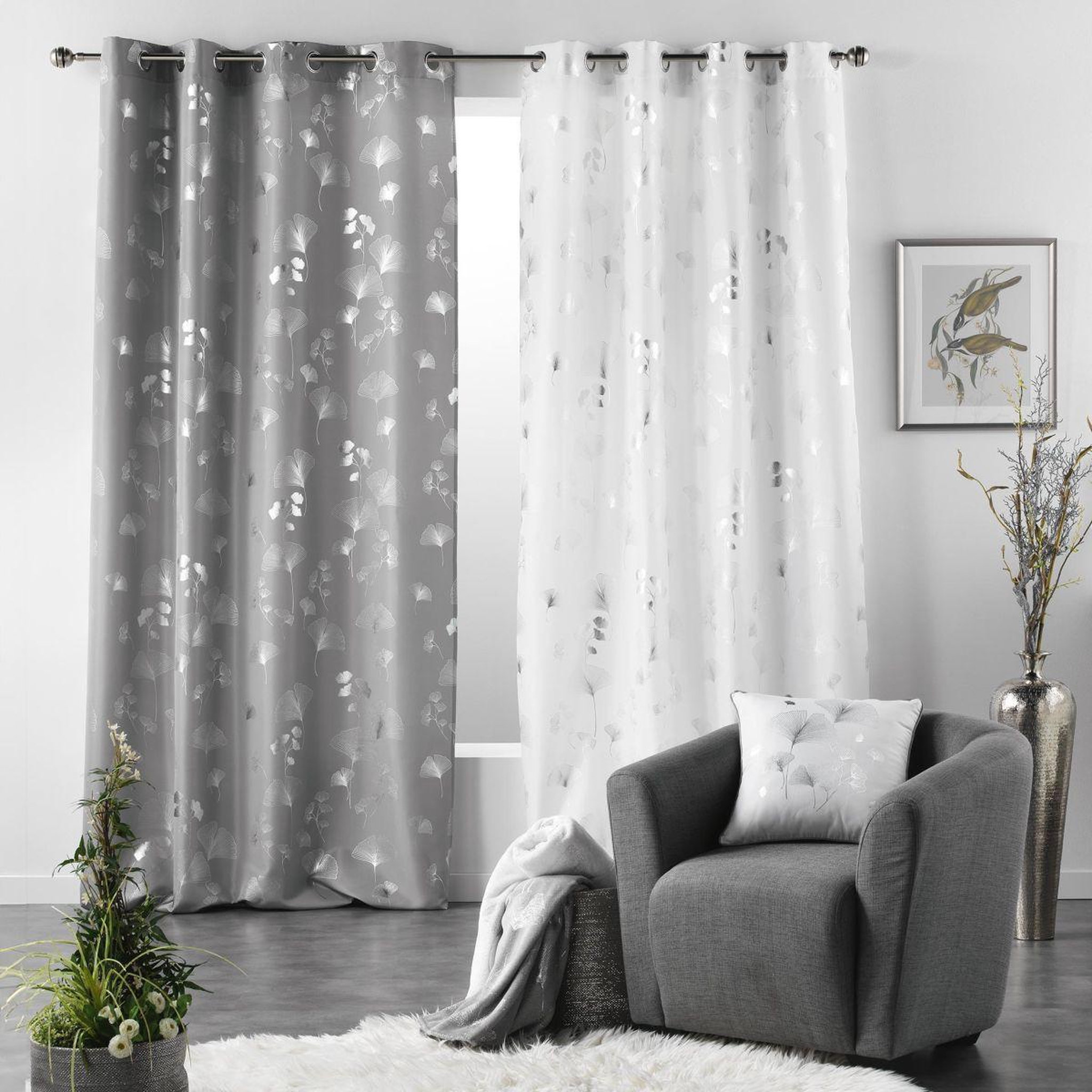 Voir la diapositive 4 : Douceur d'Intérieur Rideau déco à œillets  bloomy  140x280cm gris
