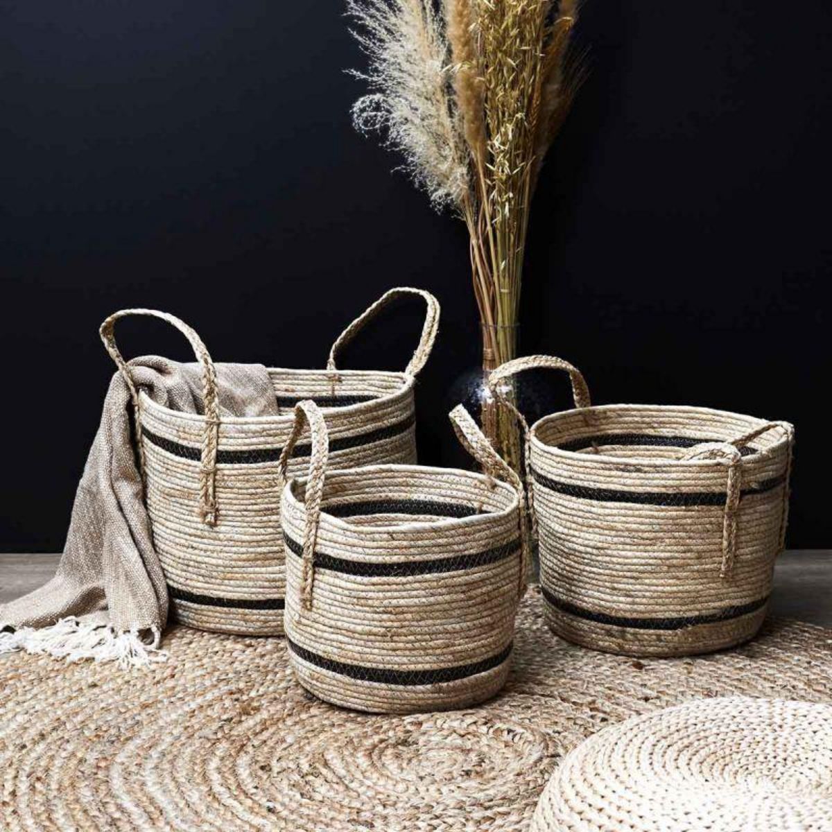 Paris Prix Lot de 3 Paniers de Rangement  Bicolore  36cm Beige