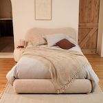 BEST MOBILIER Hugo - lit coffre - 160x200 cm - en velours texturé. Coloris disponibles : Beige