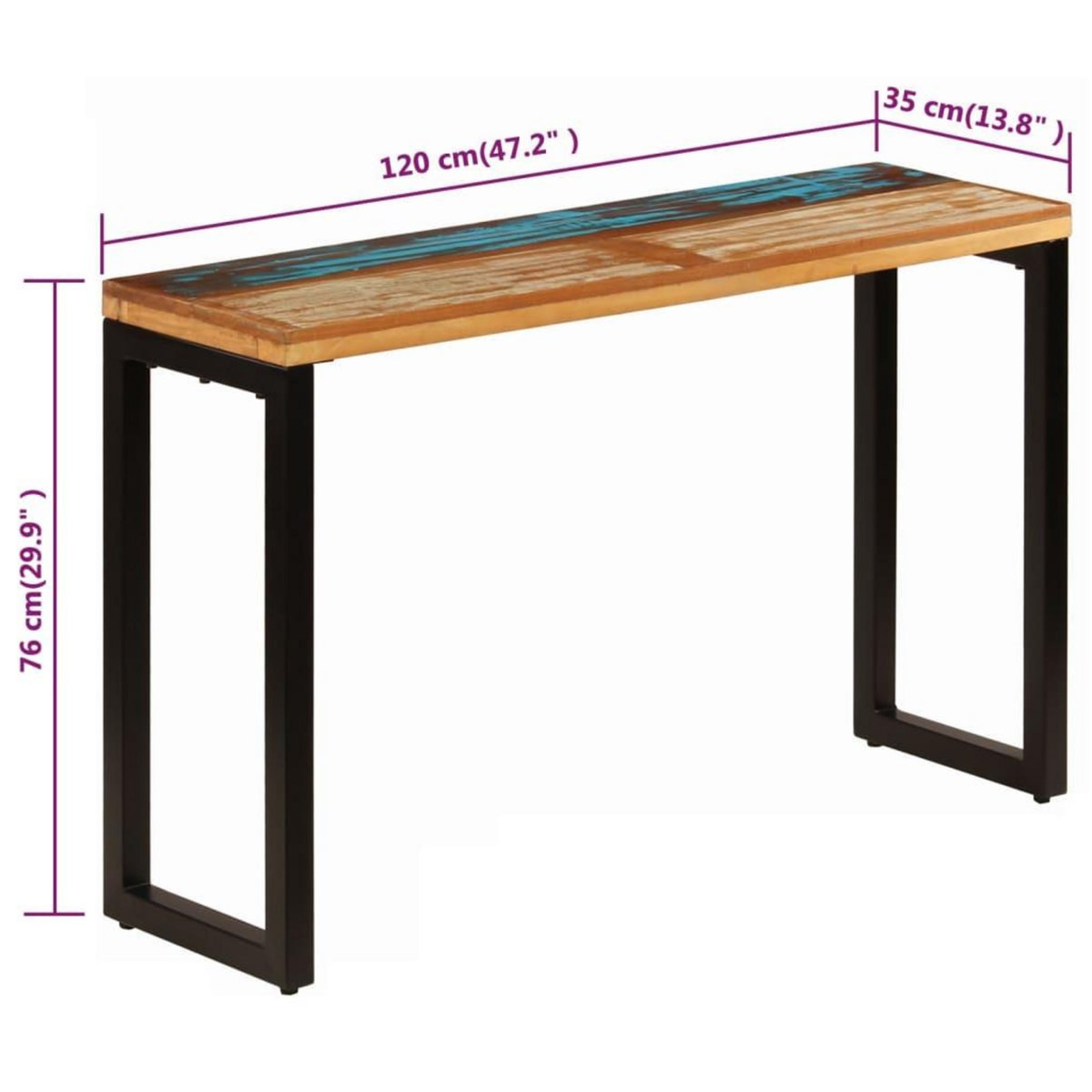 VIDAXL Table console 120x35x76 cm Bois de recuperation solide et acier