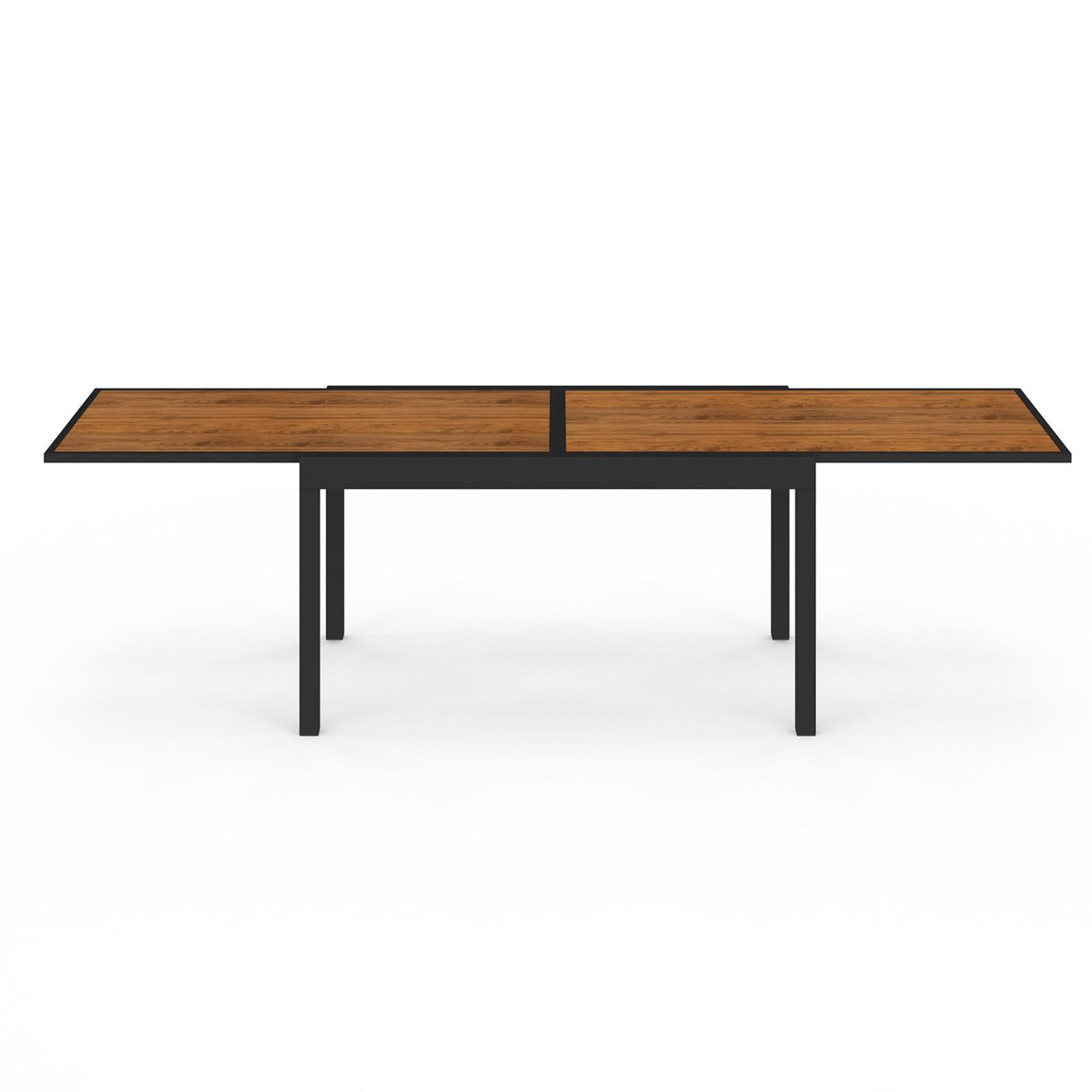 Voir la diapositive 3 : ID MARKET Salon de jardin noumea table extensible 135/270 cm plateau verre trempé effet bois et 12 chaises empilables noir et bois