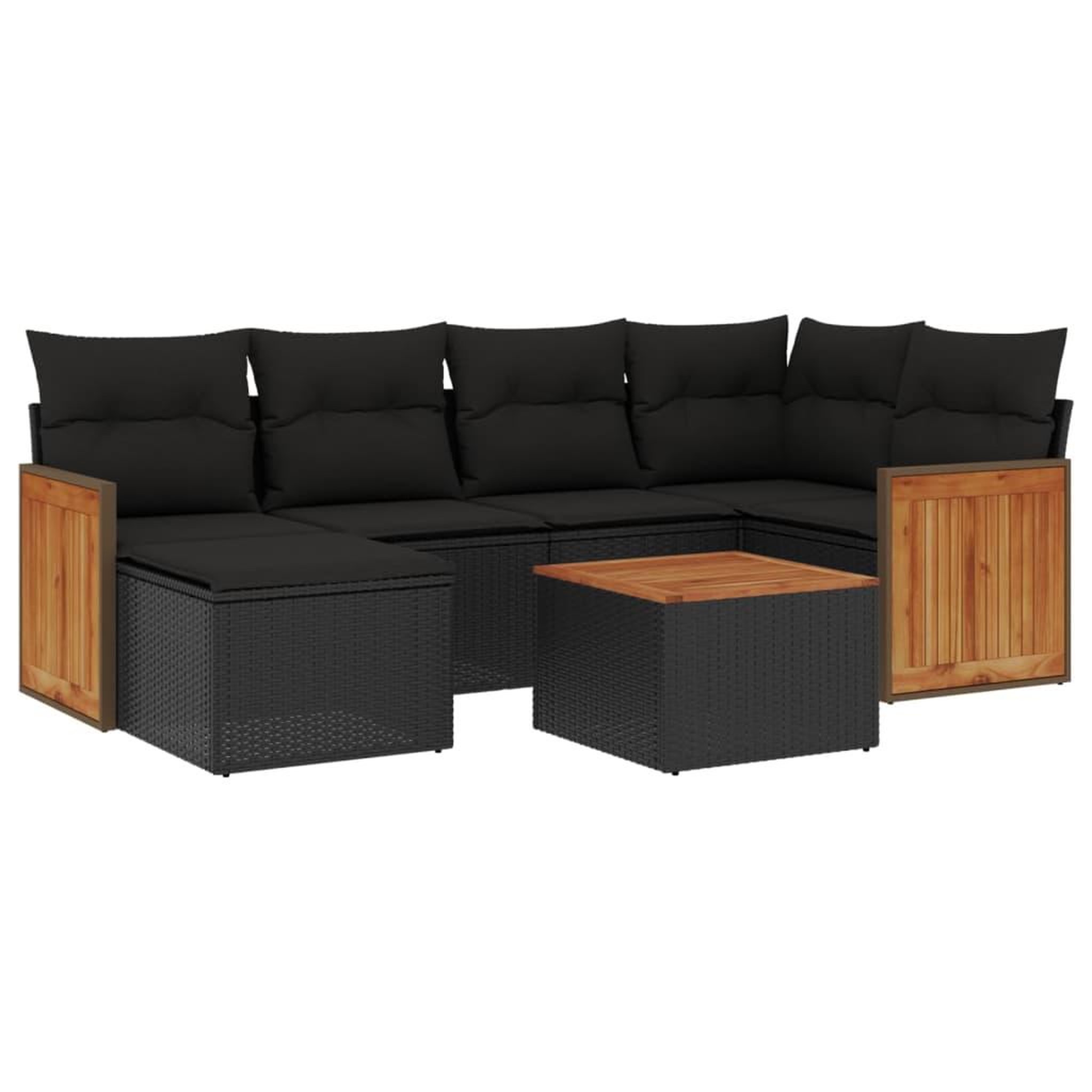 Voir la diapositive 2 : VIDAXL Salon de jardin 7 pcs avec coussins noir resine tressee