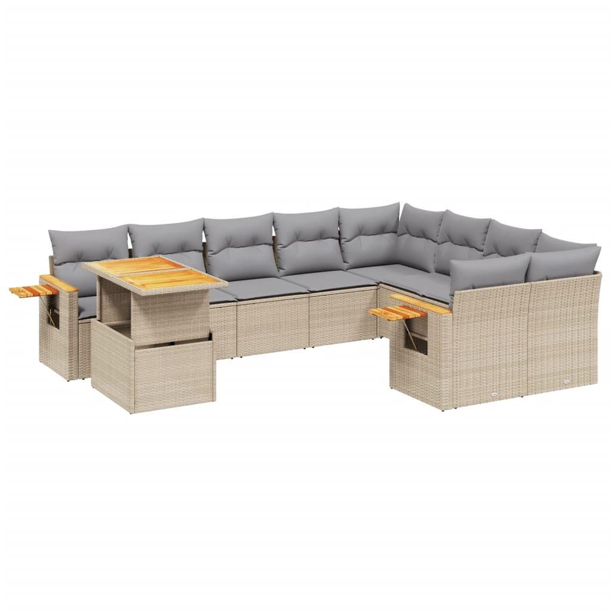 Voir la diapositive 2 : VIDAXL Salon de jardin avec coussins 10 pcs beige resine tressee