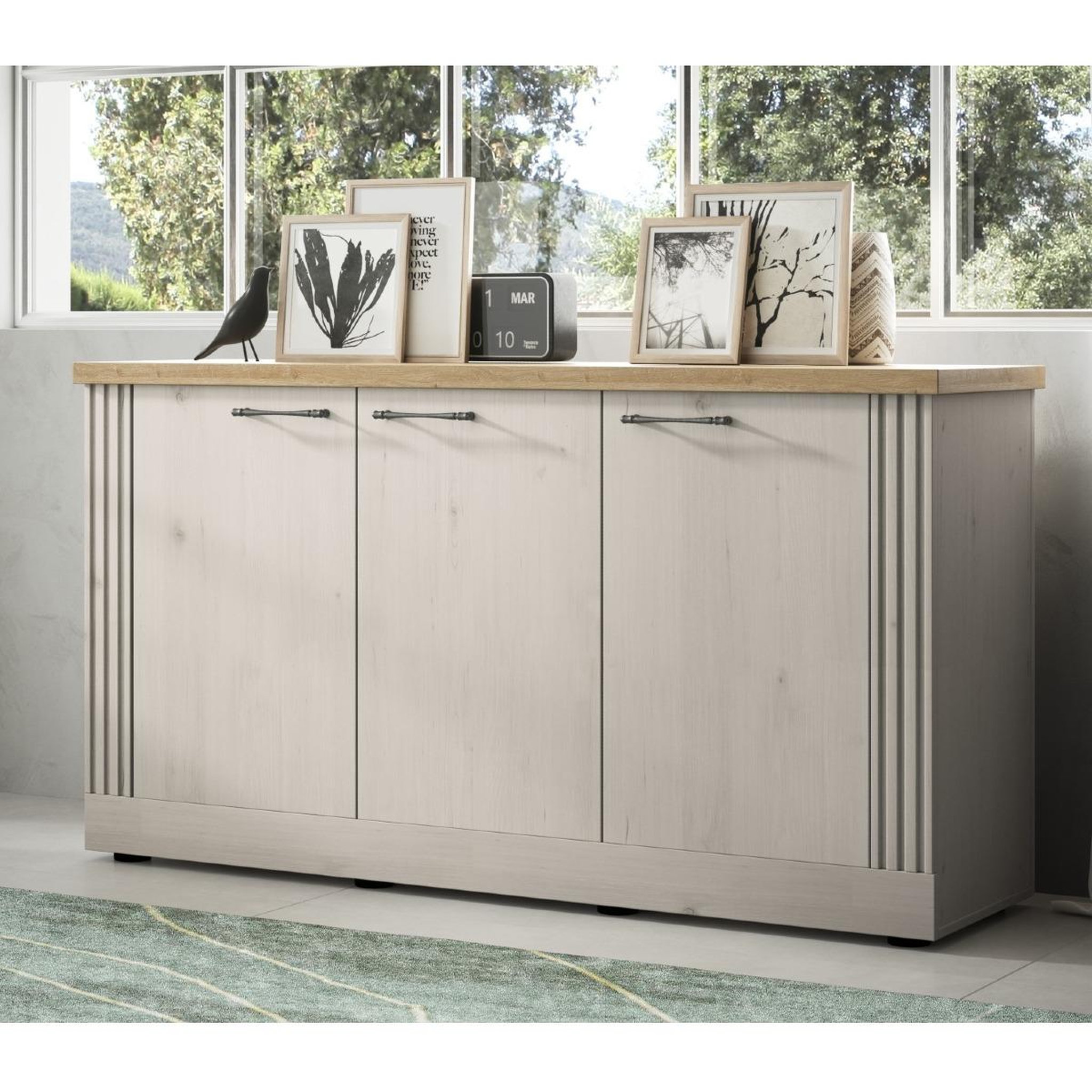 Voir la diapositive 5 : JLC KREATION Buffet moderne 3 portes coloris chêne naturel yanis