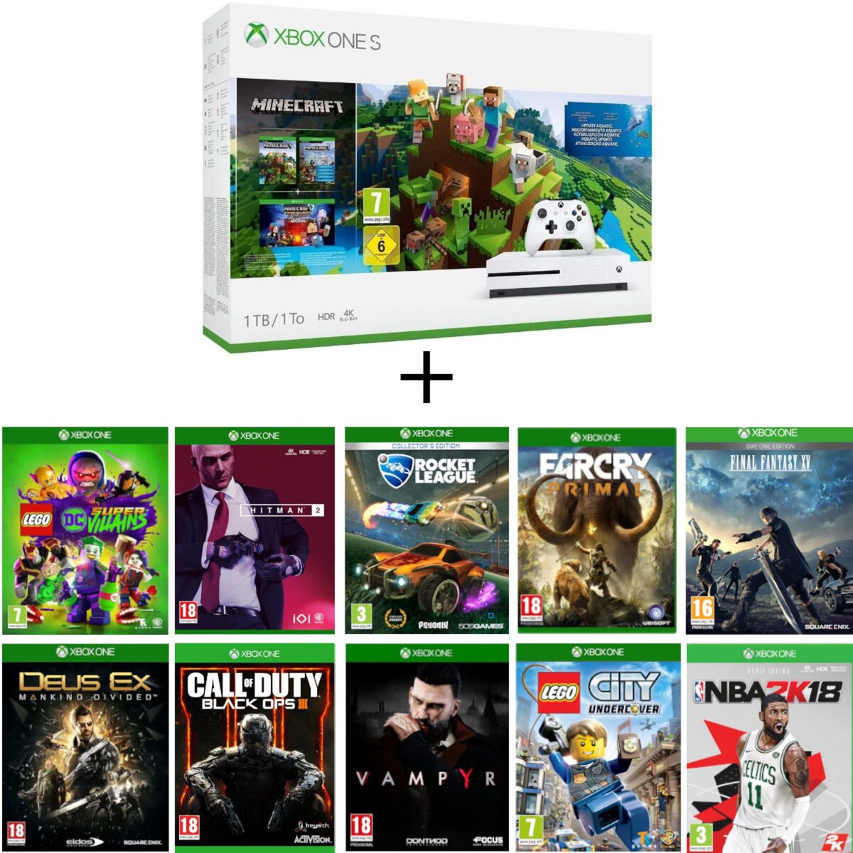 EXCLU WEB Console Xbox One S 1To Minecraft Creator + 10 Jeux