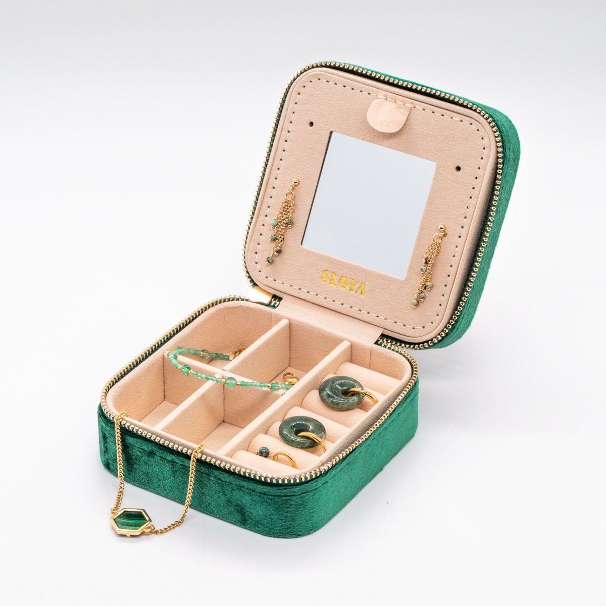 SLOYA Boîte à bijoux velours vert émeraude