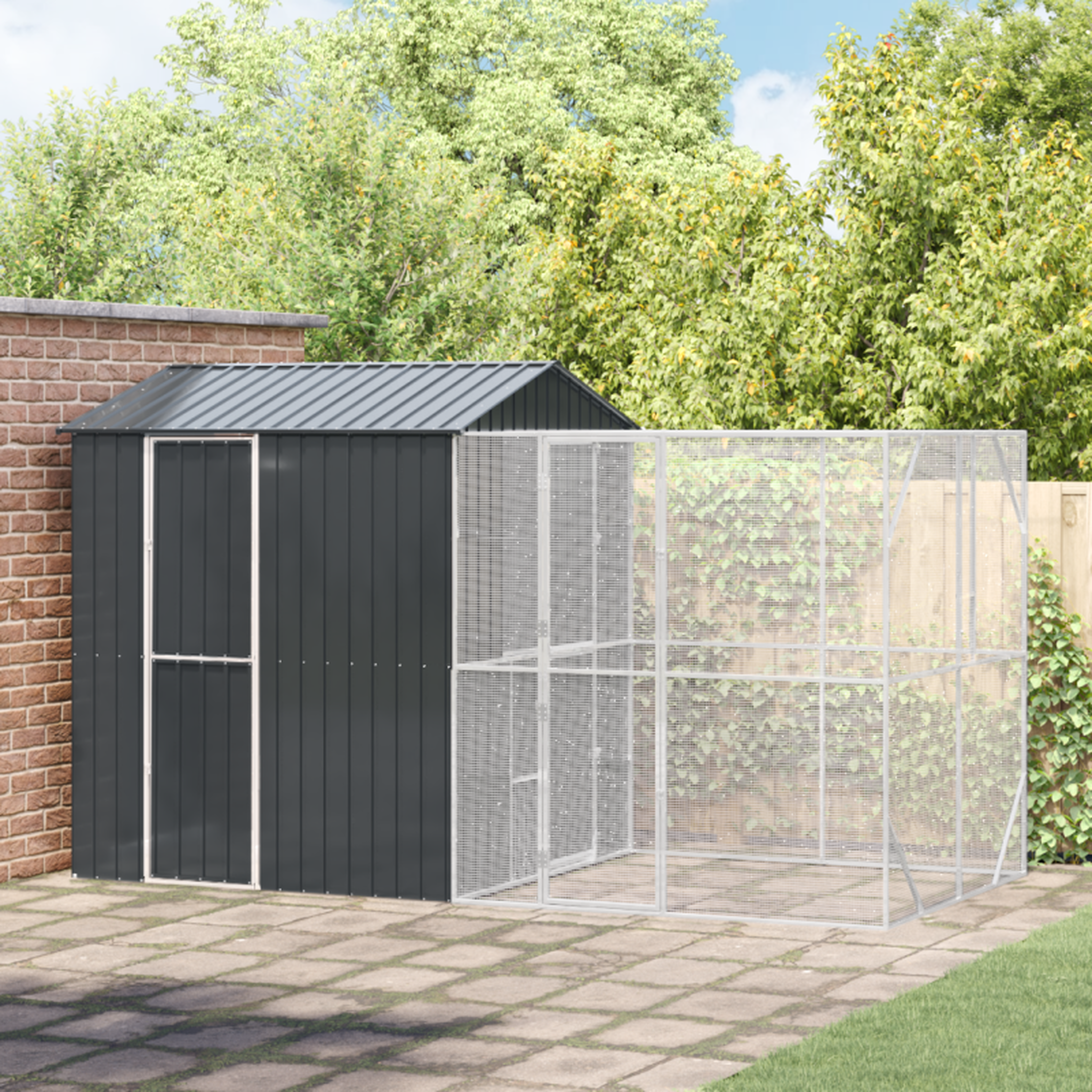 VIDAXL Aviary pour oiseaux avec extension anthracite 210x421x247 cm en acier