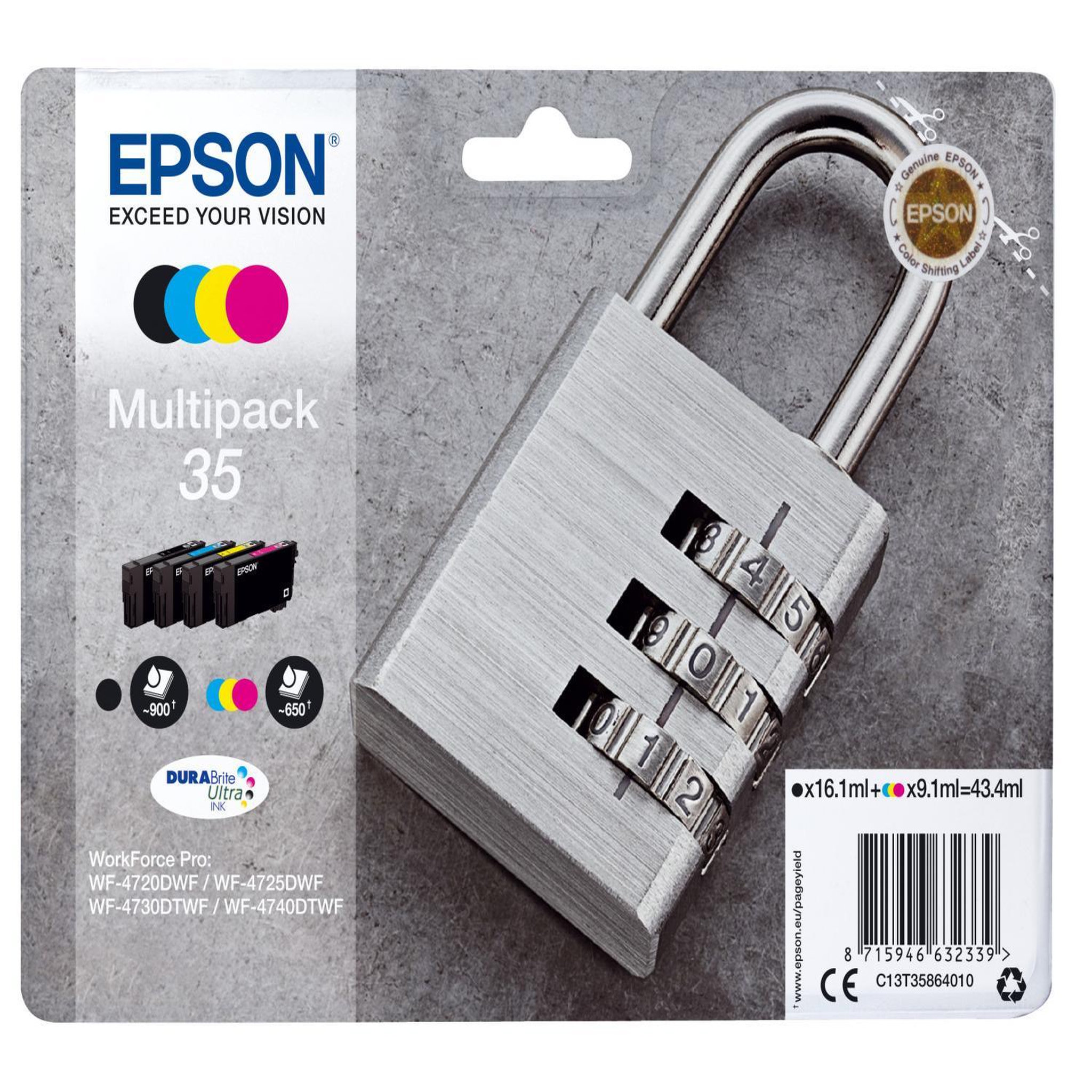 Voir la diapositive 2 : Epson Cartouche d'encre pack multipack 4 originales t3586 (noir + 3 couleurs) - c13t35864010