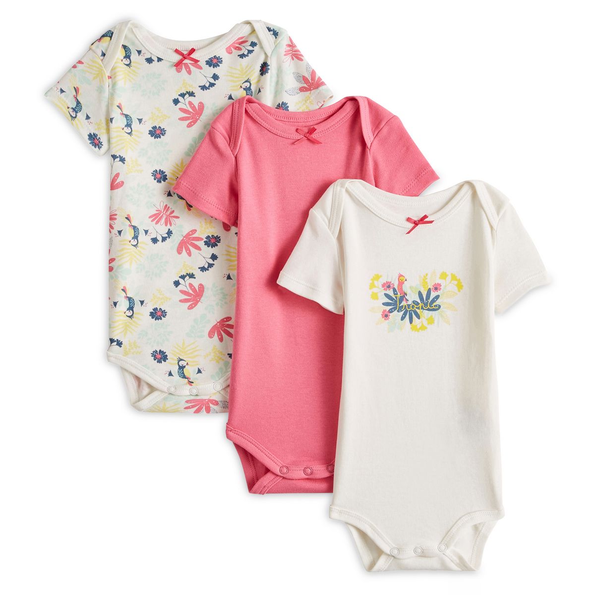 INEXTENSO Lot de 3 bodies manches courtes tropical bébé fille