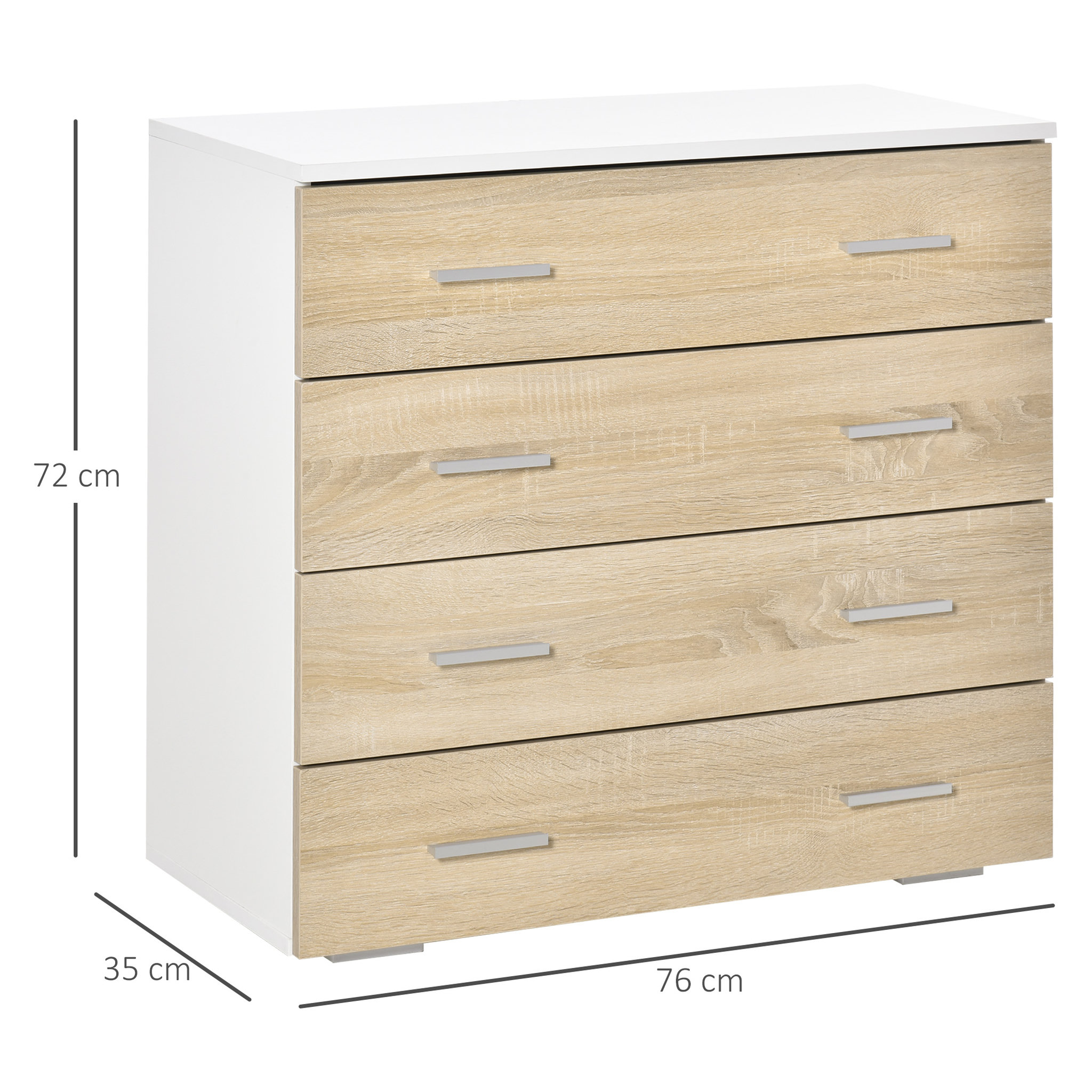 Voir la diapositive 3 : HOMCOM Commode meuble de rangement style contemporain 4 tiroirs 76 x 35 x 72 cm blanc et couleur bois