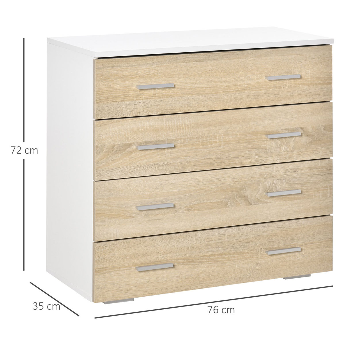 HOMCOM Commode meuble de rangement style contemporain 4 tiroirs 76 x 35 x 72 cm blanc et couleur bois