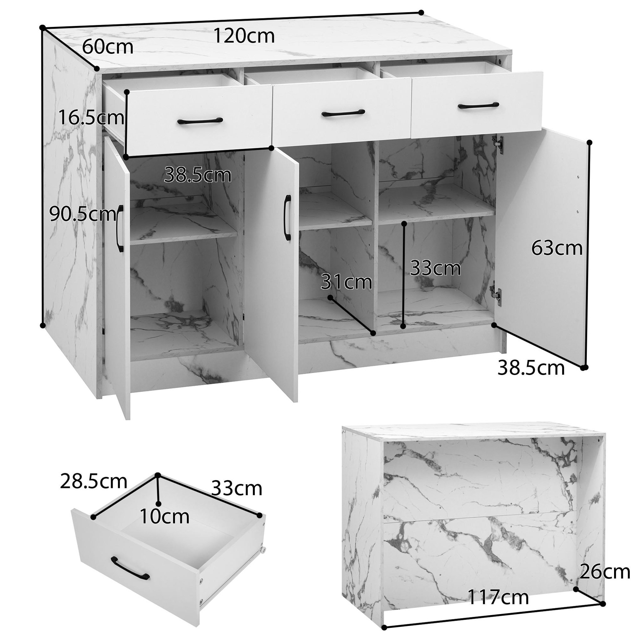 Voir la diapositive 3 : MERAX Ilot de cuisine 3 portes 3 tiroirs coloris blanc mdf