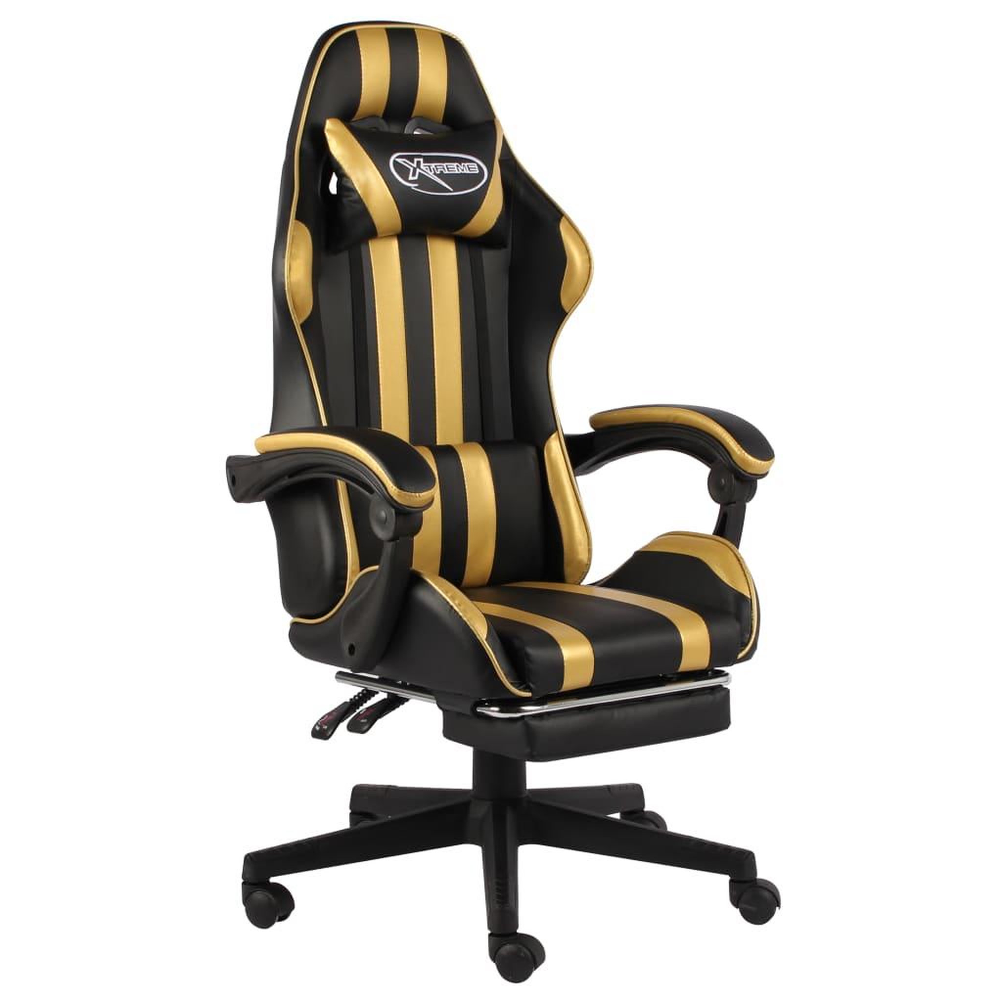 VIDAXL Fauteuil de jeux video avec repose-pied Noir et dore Similicuir