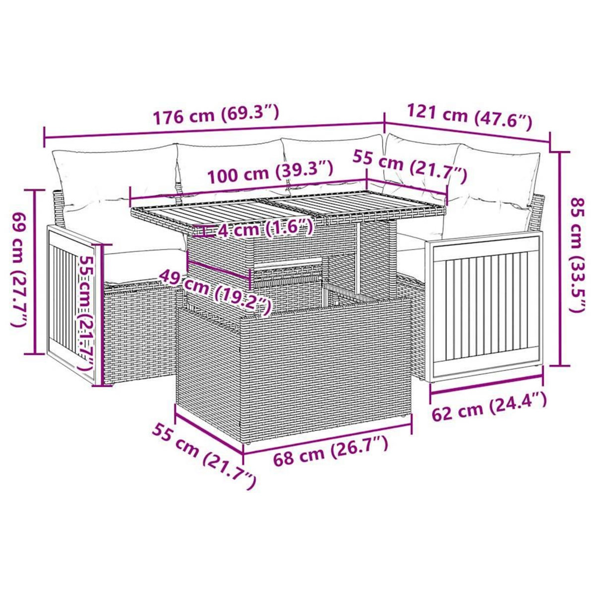 VIDAXL Salon de jardin avec coussins 5 pcs beige resine tressee acacia