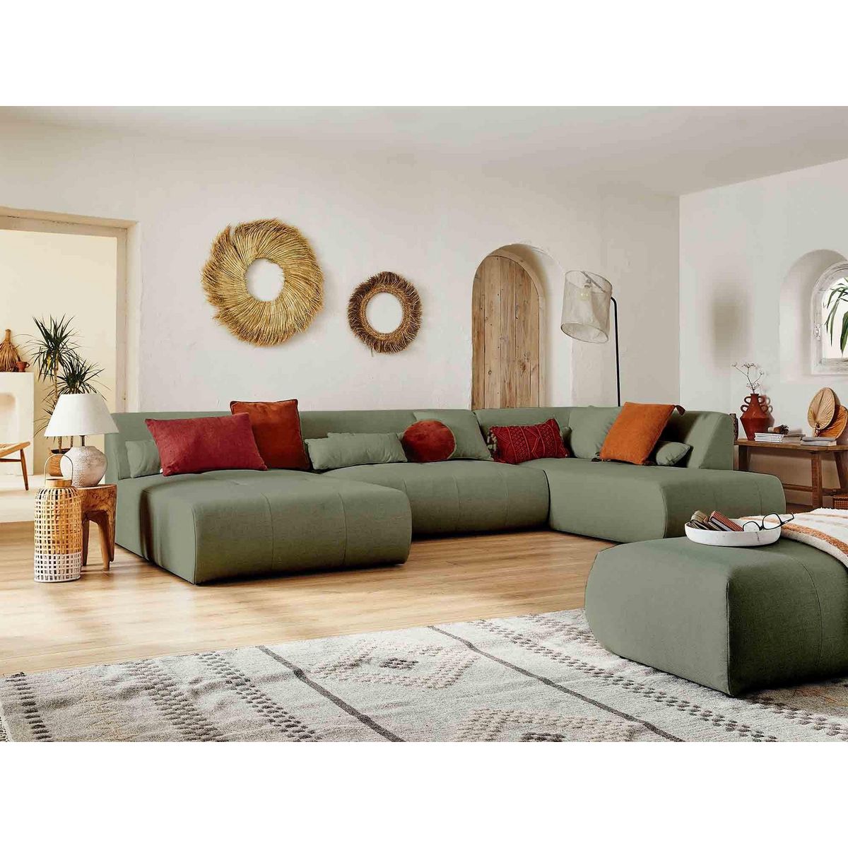 LISA DESIGN Onyx - canapé panoramique d'angle droit 7 places - en tissu