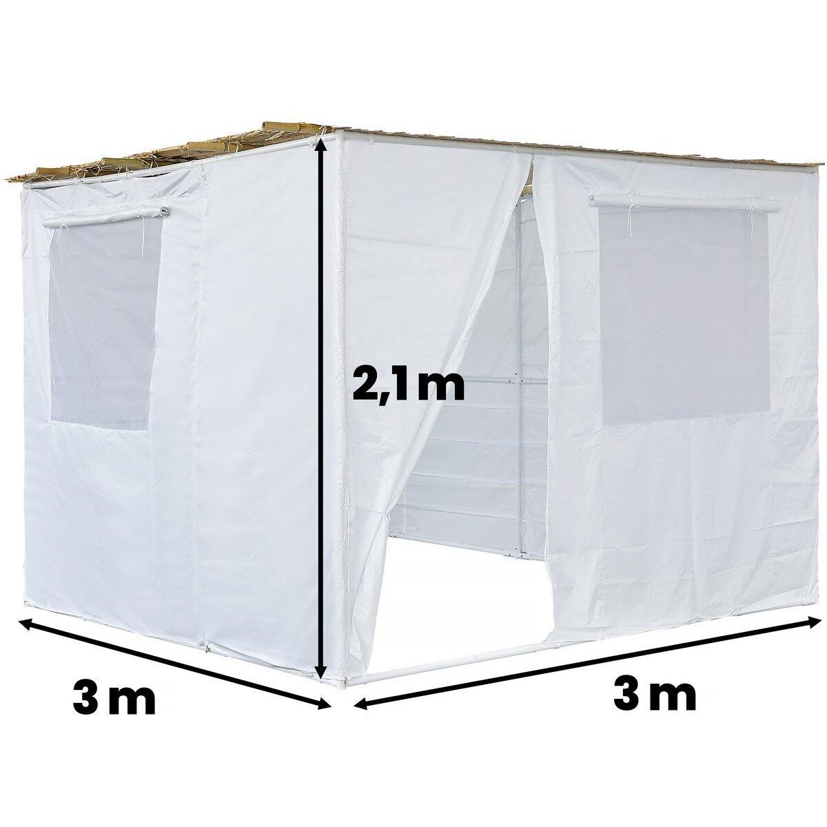 Habitat et Jardin Souccah en Kit NINA ajustable 3 x 3 -3 Rouleaux de bambou et 3 tasseaux de bois