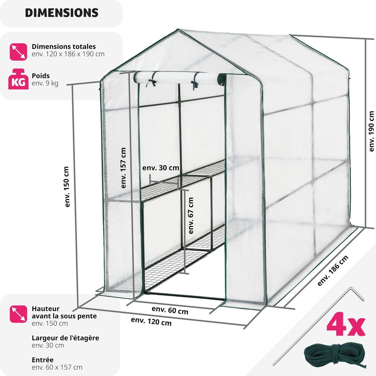 tectake Serre de jardin souple 3,6 m³ avec 4 étagères blanc