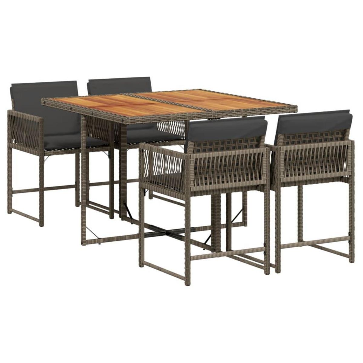 VIDAXL Ensemble a manger de jardin 5 pcs coussins gris resine tressee