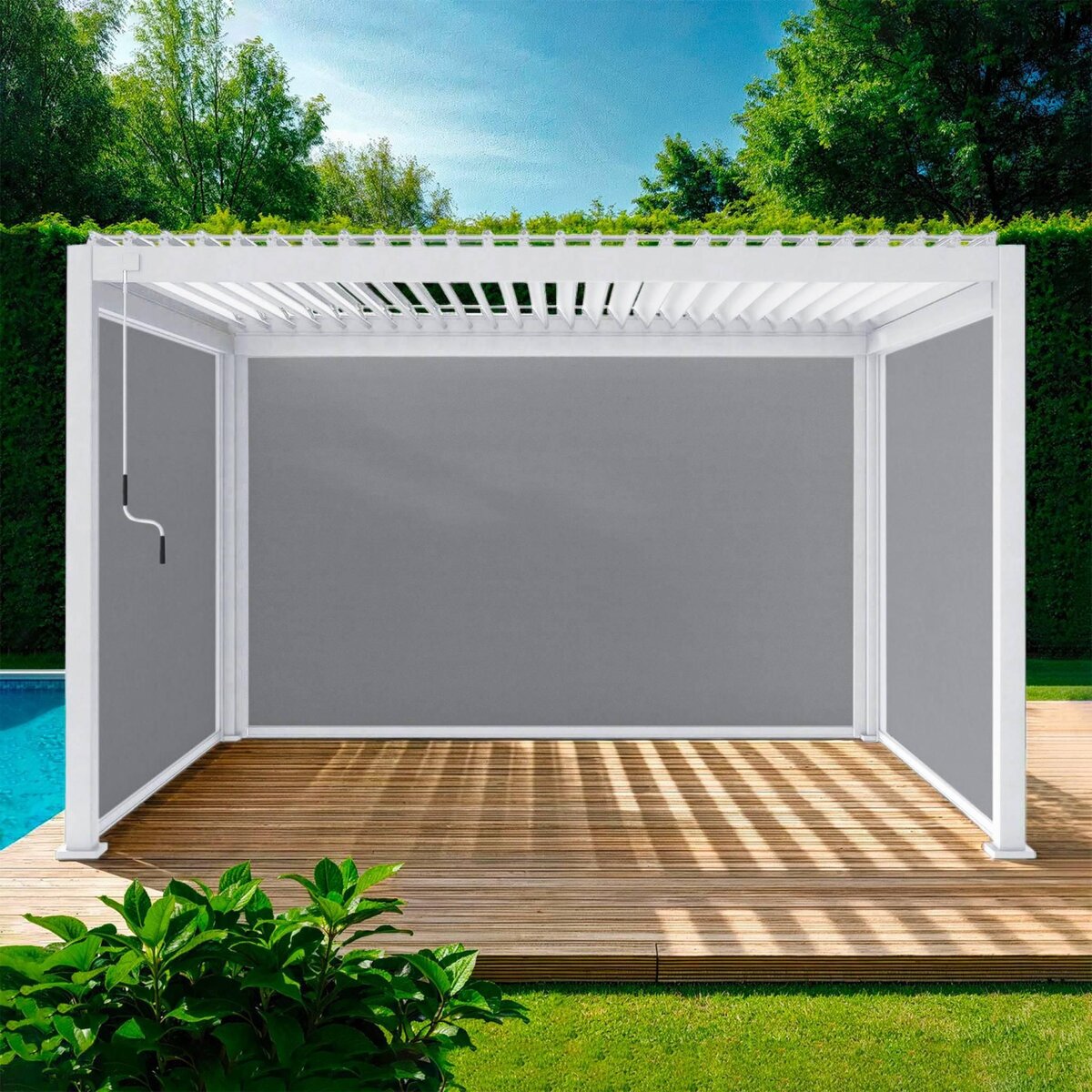 SWEEEK Pergola bioclimatique aluminium 3x4m + 2 stores 3m + 1 store 4m Triomphe
