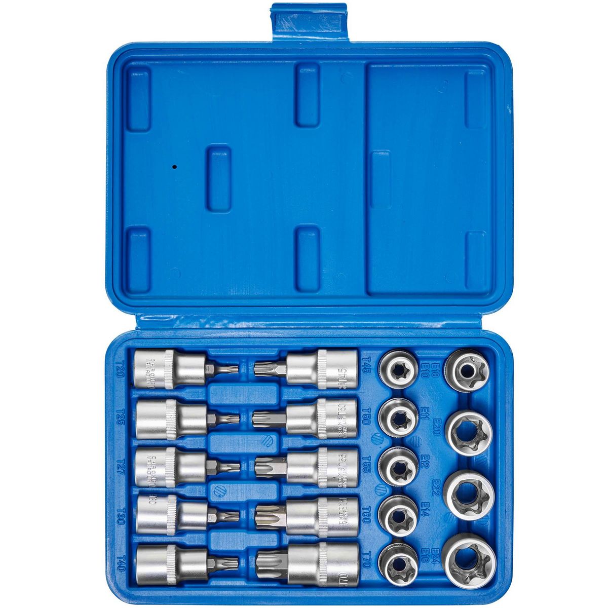 tectake Jeu de clés à douille torx 19 pièces 1/2 pouce bleu