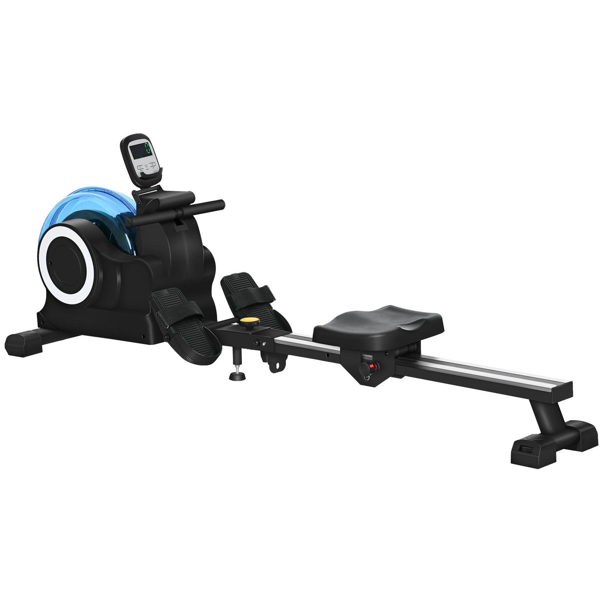 Voir la diapositive 1 : HOMCOM Rameur à eau pliable - rameur d'appartement résistance hydraulique 6 niv. - écran lcd multifonction support ipad - bleu noir