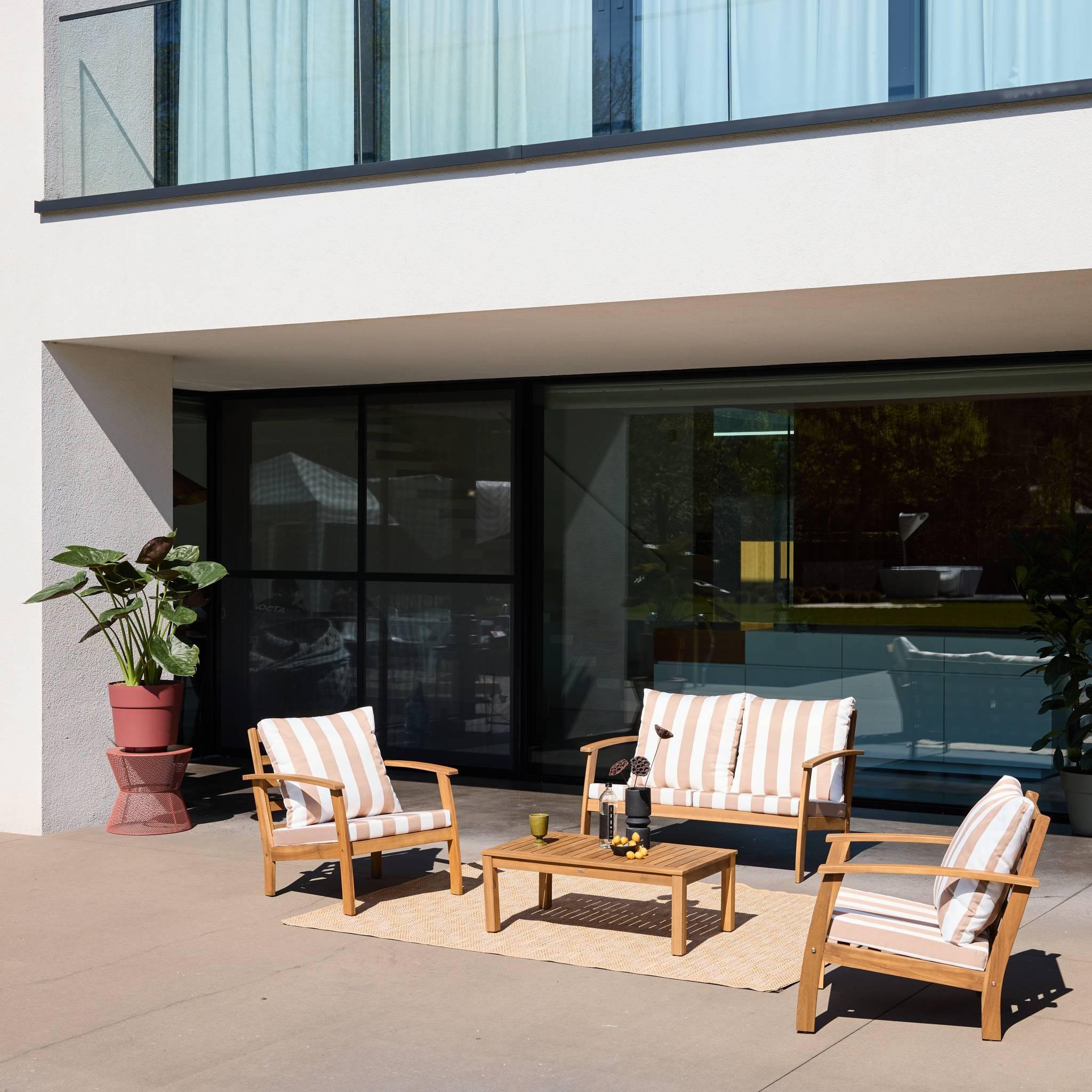 Voir la diapositive 2 : SWEEEK Salon de jardin en bois 4 places - Ushuaïa - Canapé, fauteuils et table basse en acacia, design