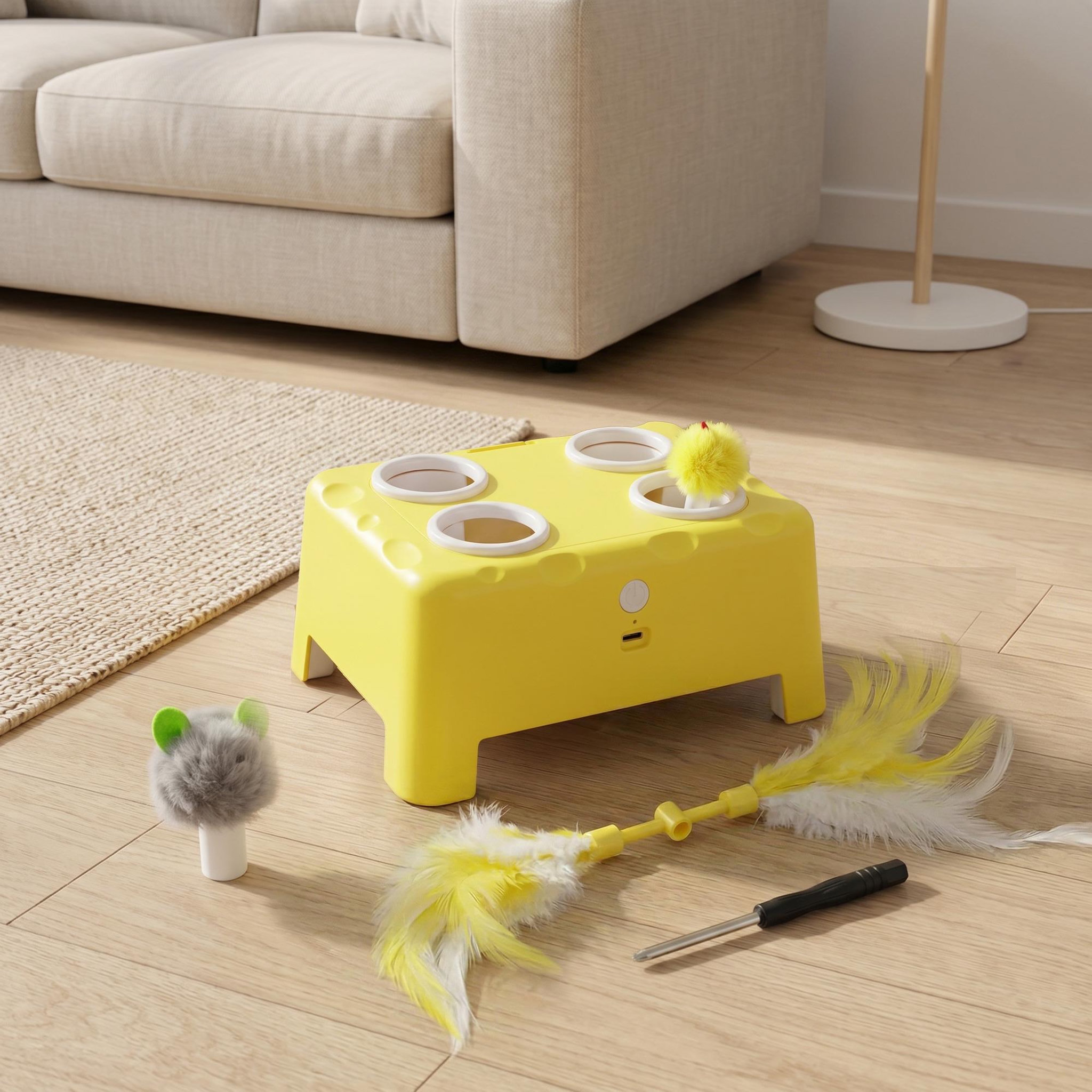 Voir la diapositive 4 : PAWHUT Jouet interactif chat rechargeable 3 modes réglables jaune