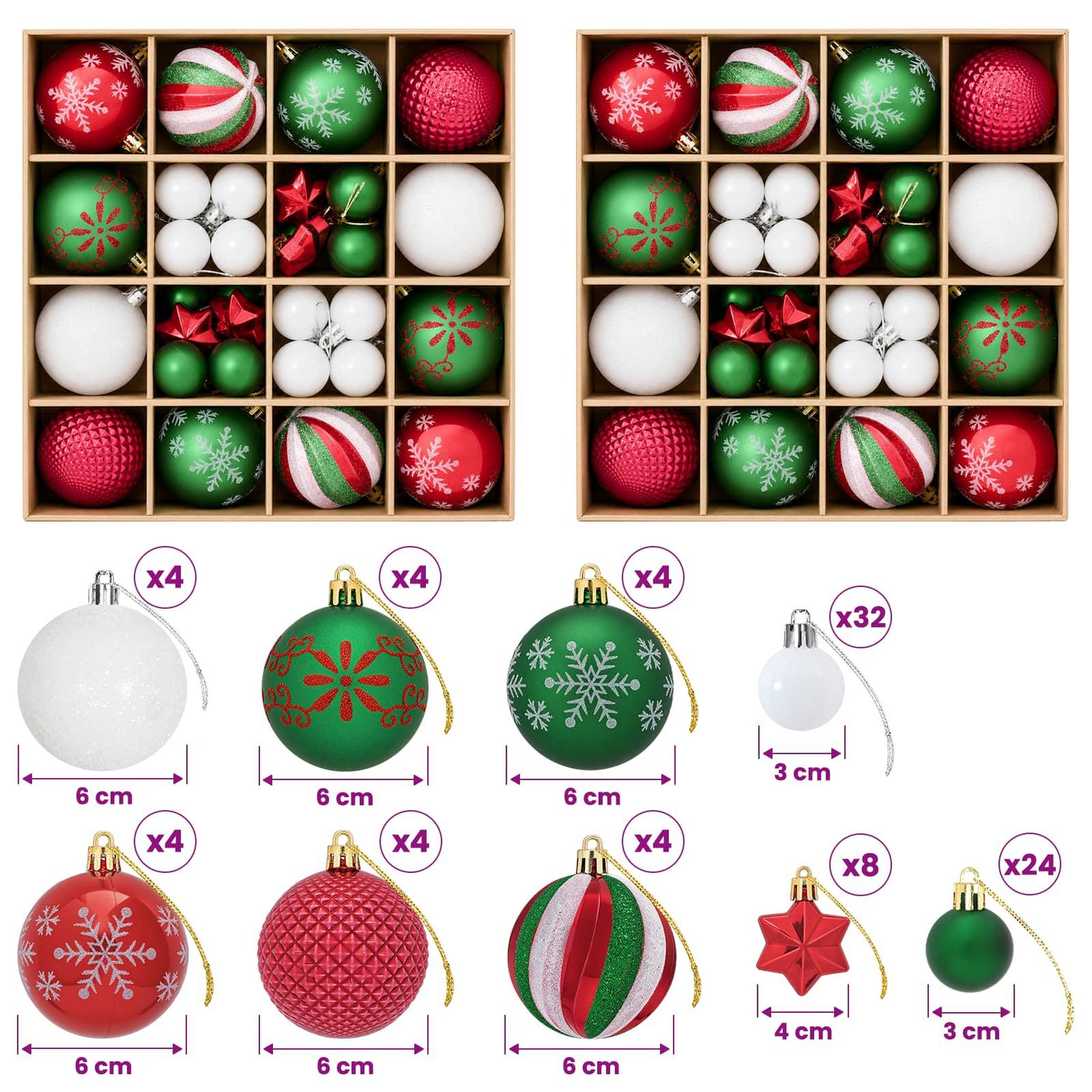Voir la diapositive 3 : VIDAXL Ensemble de boules de Noël 88 pc Rouge, vert et blanc