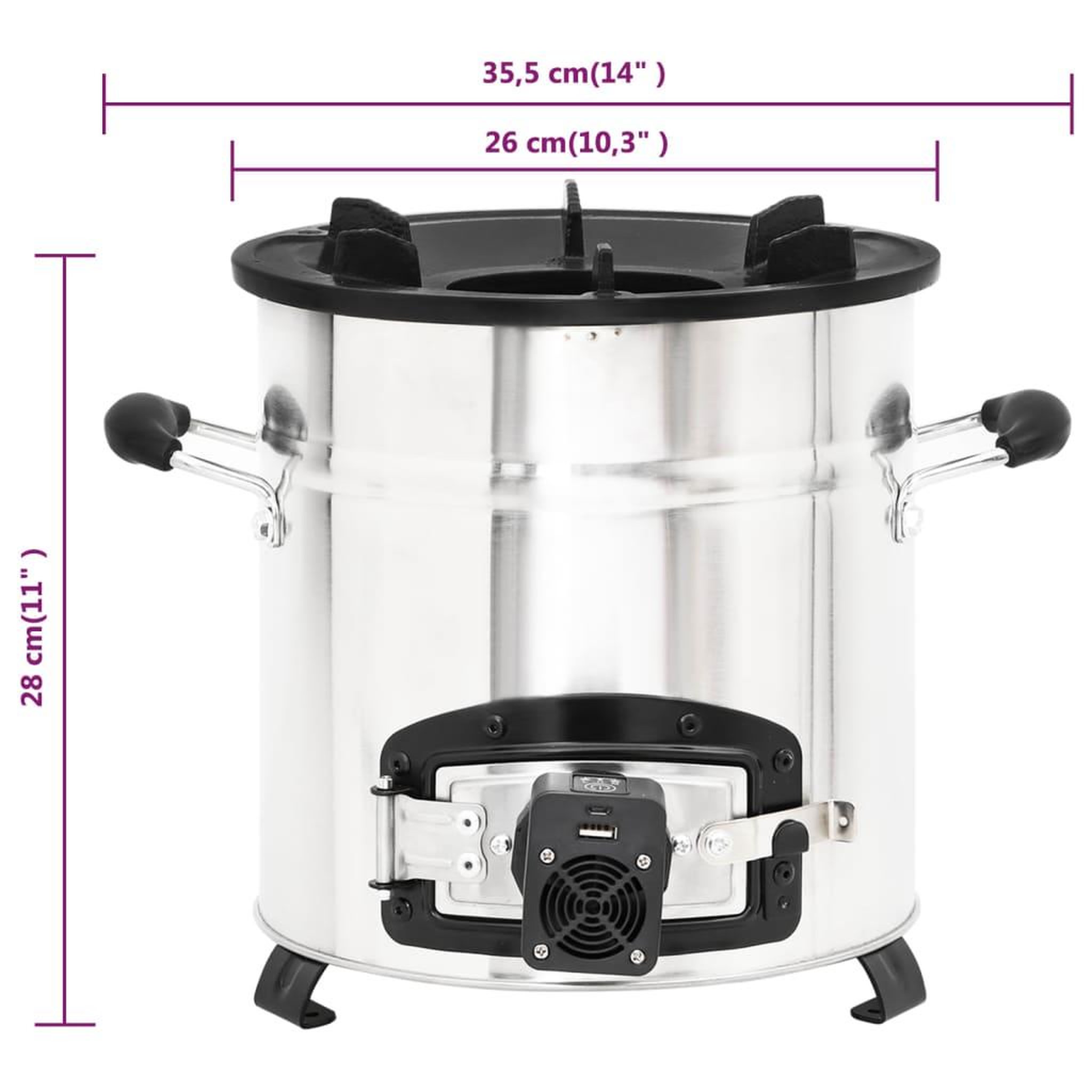 Voir la diapositive 6 : VIDAXL Poele a bois avec ventilateur USB Argente 35,5x26x28 cm Inox
