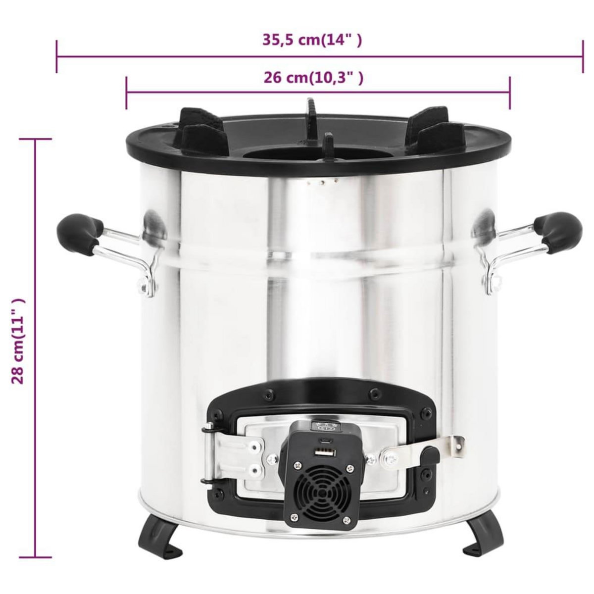 VIDAXL Poele a bois avec ventilateur USB Argente 35,5x26x28 cm Inox