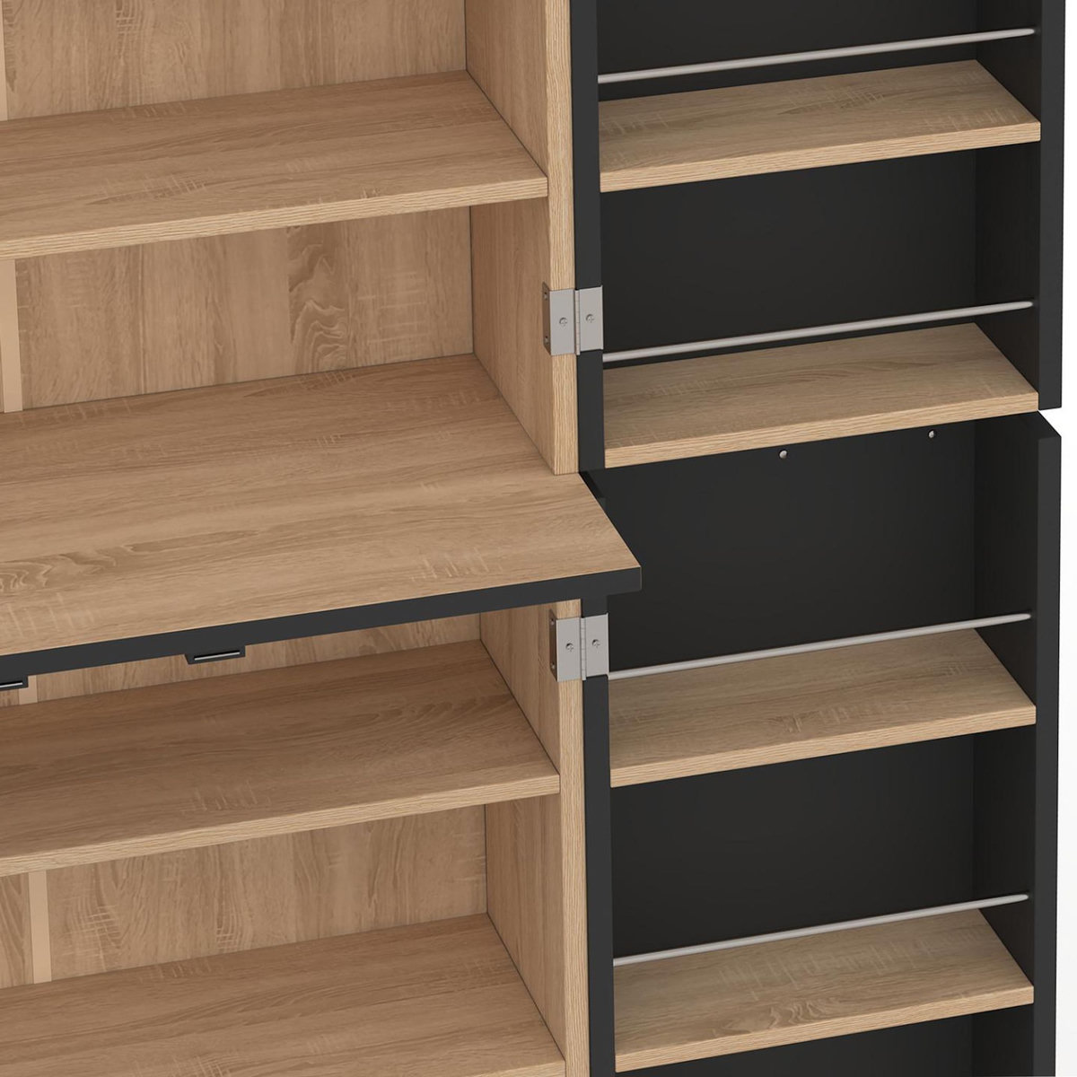 ID MARKET Buffet haut armoire de cuisine H.160 cm ALTO 4 portes avec rangements façon hêtre et noir