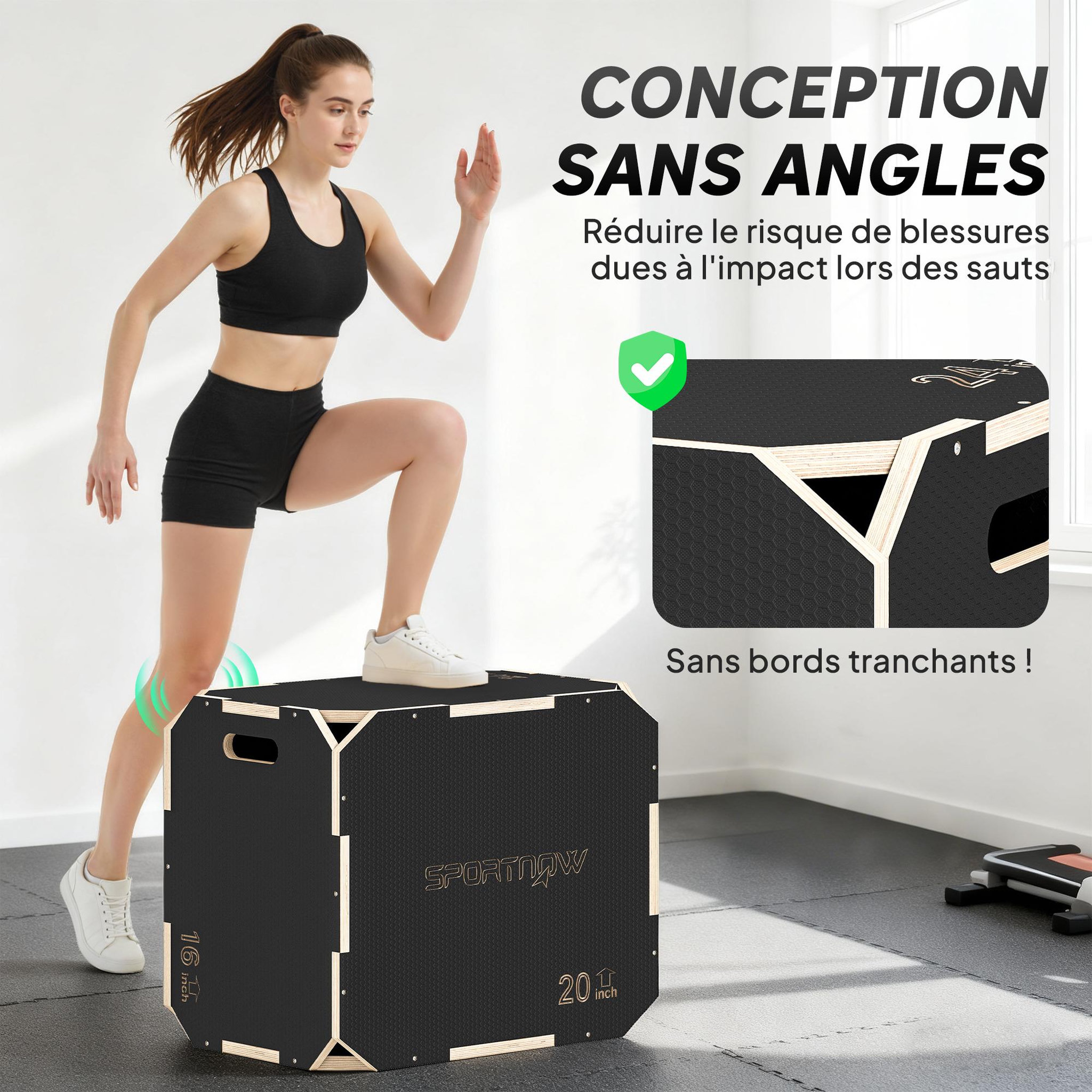 Voir la diapositive 6 : HOMCOM Box jump - box de pliométrie - boite de saut - 3 hauteurs 40/51/61H cm - charge max. 120 Kg - contreplaqué antidérapant noir