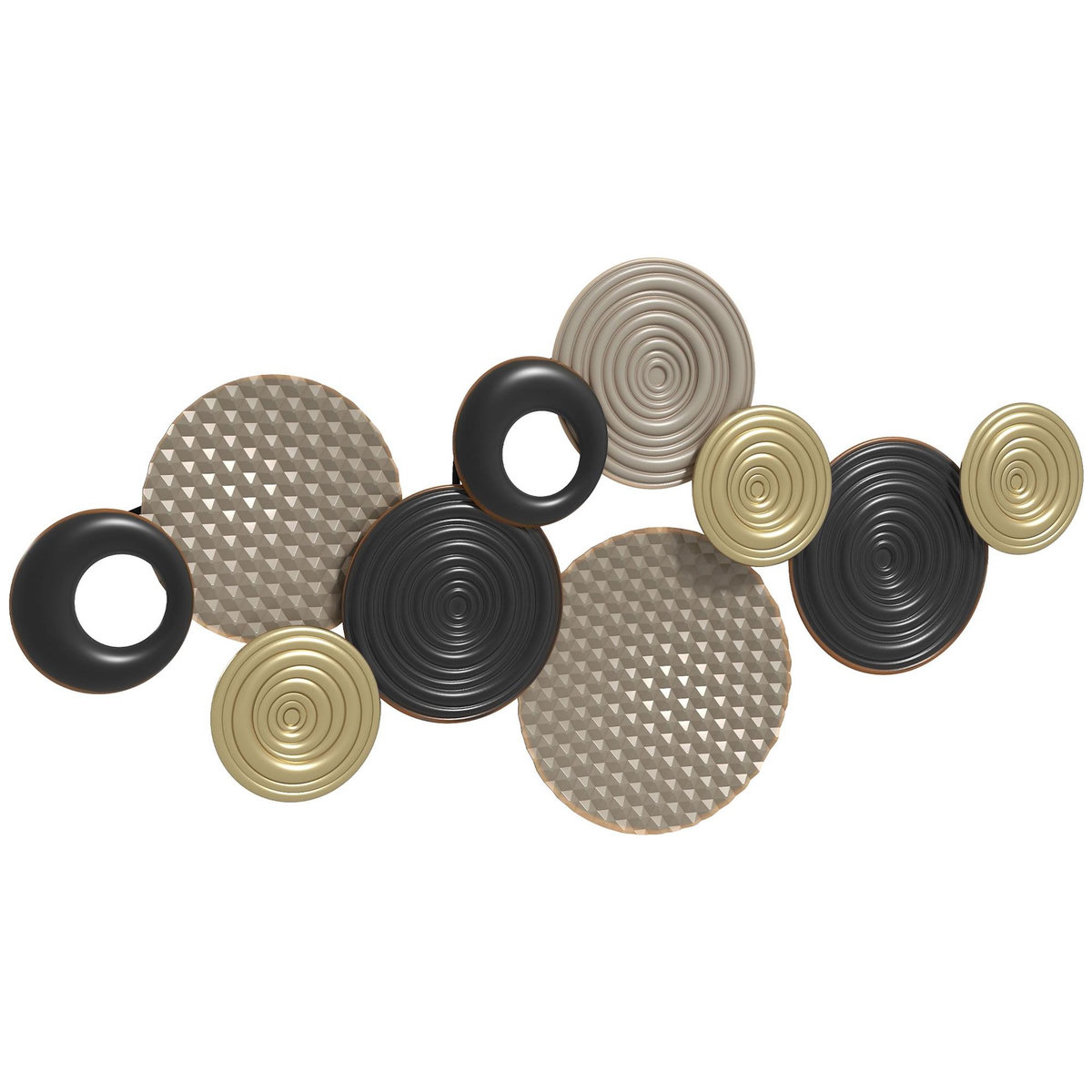 HOMCOM Décoration murale métal doré géométrique 10 disques 100 x 50 cm tricolore noir doré taupe clair