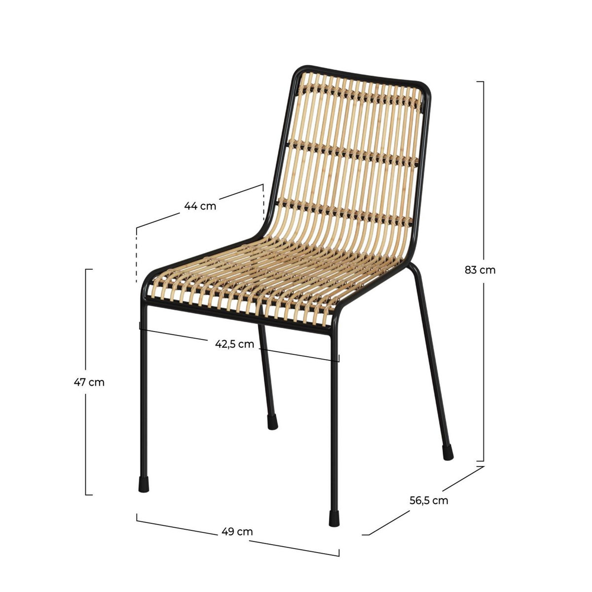 Rendez vous déco Lot de 2 chaises en rotin et structure en métal noir - Jouve